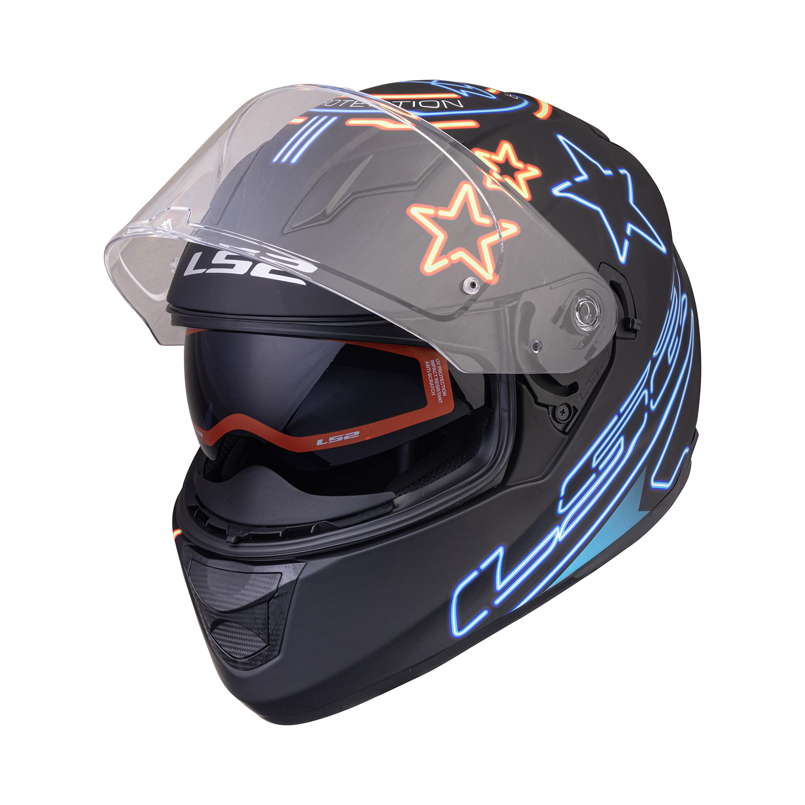 LS2 Helmets - FF320 Stream Evo - Neon - Matt Black Blue Fluo Orange - Dual Visor Full Face Helmet (XX-Large 600MM)