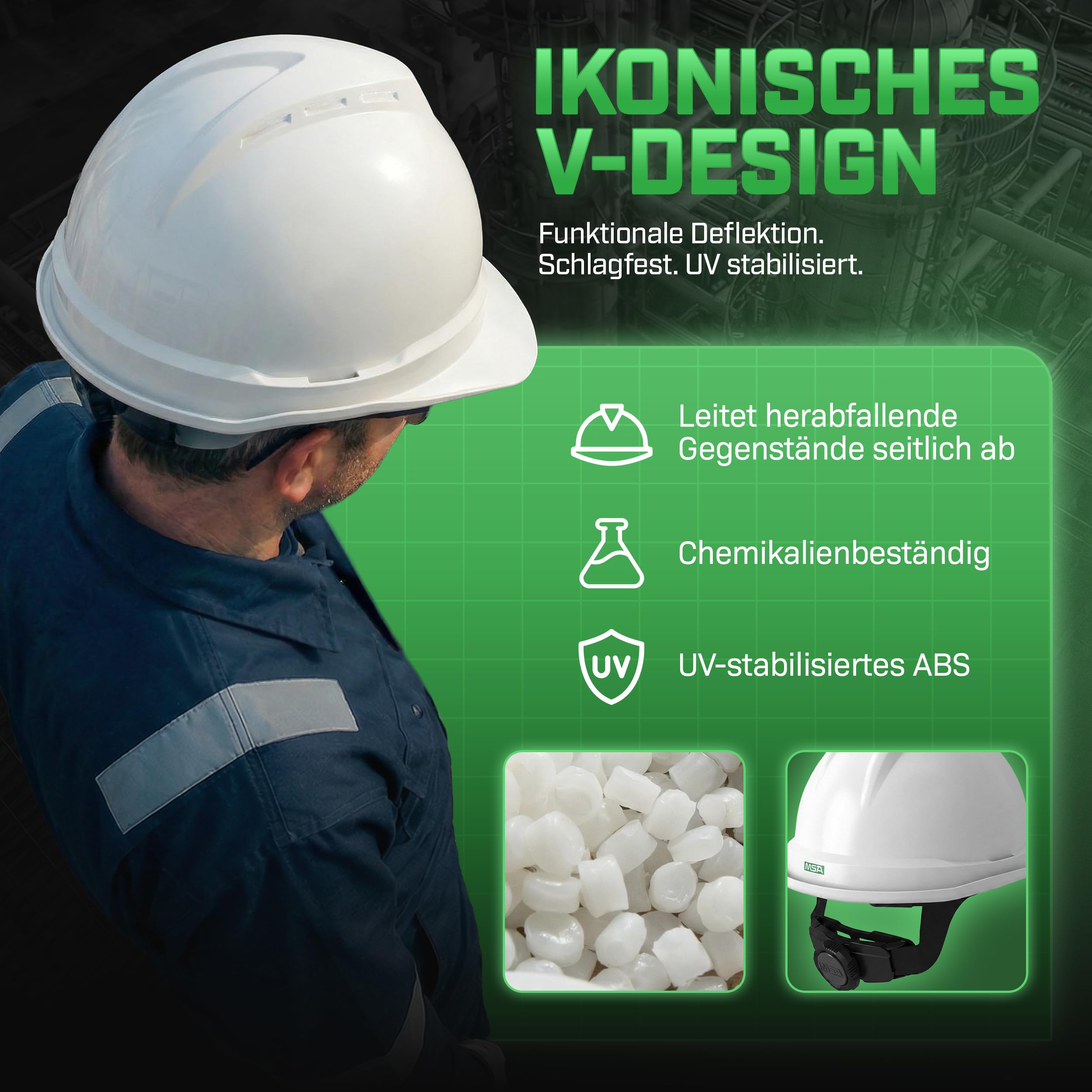 MSA V-Gard 500 Bauhelm - unbelüfteter Schutzhelm für Baustelle & Elektriker - robuster Helm nach DIN EN 397 für Arbeit