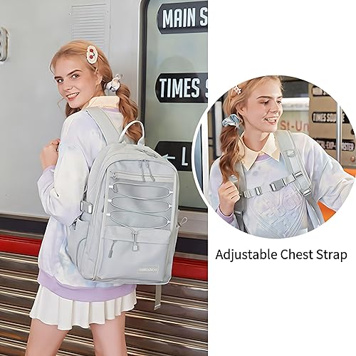 Miniatura 4 de Mochila para escuela, universidad, adolescentes, estudiantes, bolsa de viaje estética con compartimento para laptop, mochila escolar casual, Blanco,