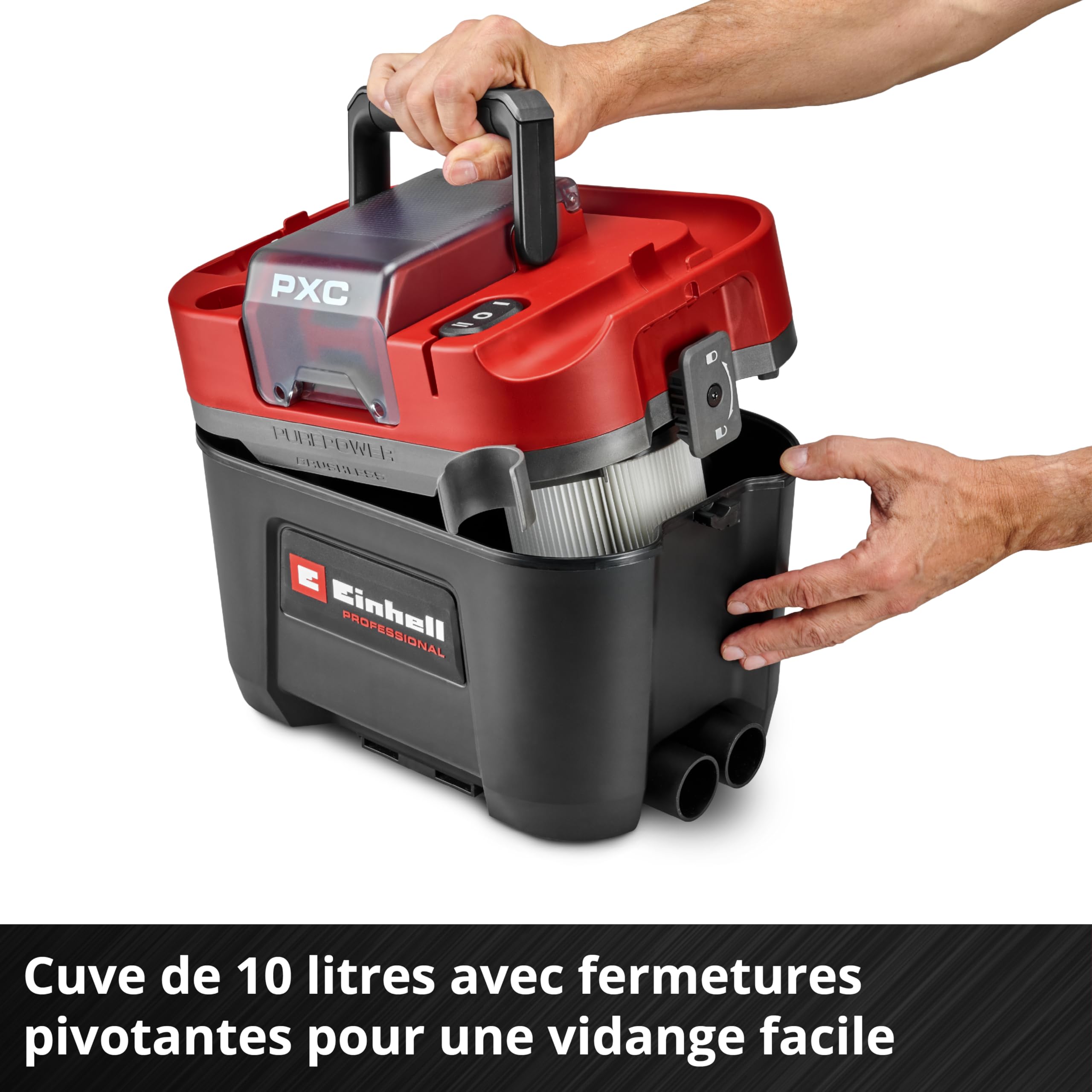Einhell Professional Aspirateur eaux et poussières sans Fil TP-VC 18/10 Li BL L-Solo Power X-Change (18 V, Moteur brushless, cuve 10 L, 2 Modes d’Aspiration, Filtre à Plis et Buses, sans Batterie)