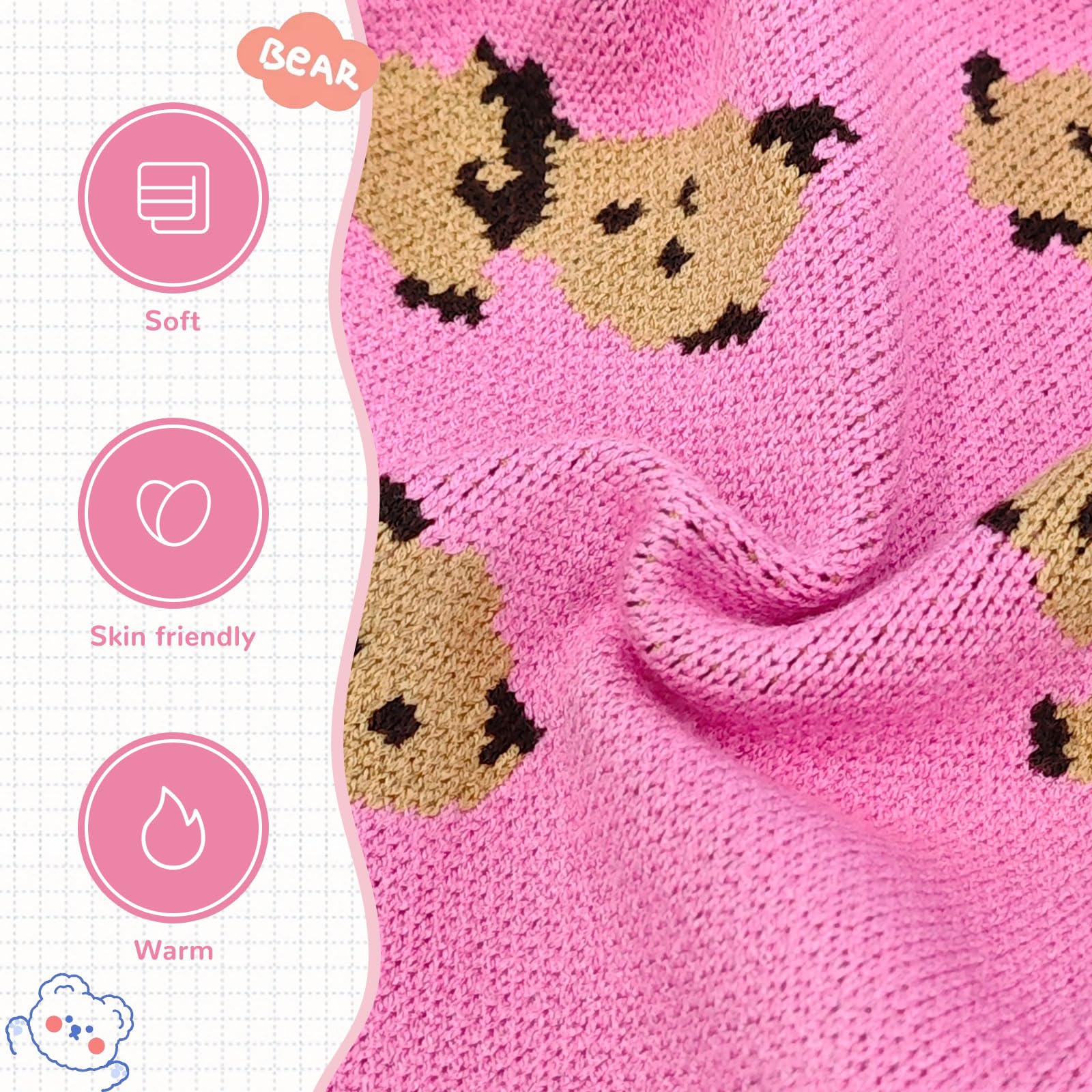 ABRRLO Small Dog Jumpers Cute Bear Dog Cardigan Sweater for Small Dogs Boy Girl Puppy Cat Knitting Cardigan Outfits Doggy Winter Coats Warm Pet Dogs Clothes Soft Knitwear (Pink - Image 4