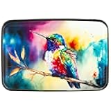 Credit Card Holder for Women Men RFID Blocking Wallet Small Business Metal Slim Mini Aluminum Hard Case (Watercolor Painting Hummingbird)