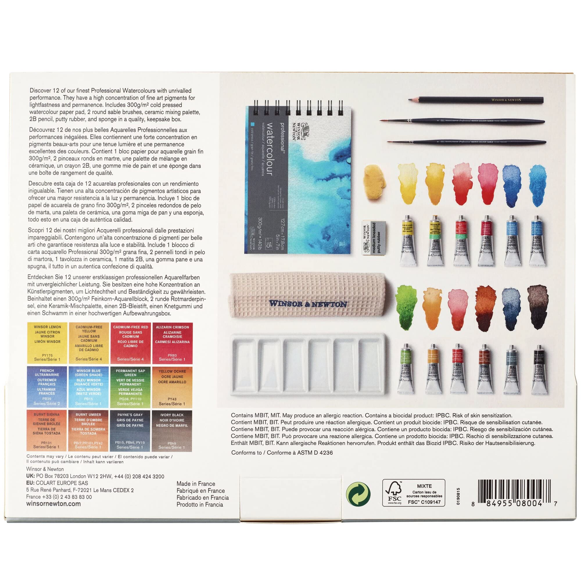 Winsor & Newton 0190815 Profesjonalna farba akwarelowa, żywe farby akwarelowe o artystycznej jakości, wysoka intensywność kolorów i jasność, światłotrwała, jakość archiwalna, zestaw podróżny, 12