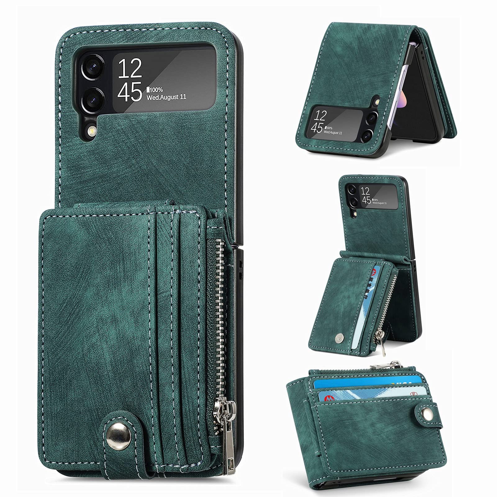 حقيبة محفظة لـ Samsung Galaxy Z Flip 3 5G Case ، Premium بو Case2 Case2 Case2 في 1 حامل بطاقة قابلة للفصل (Color : Green)