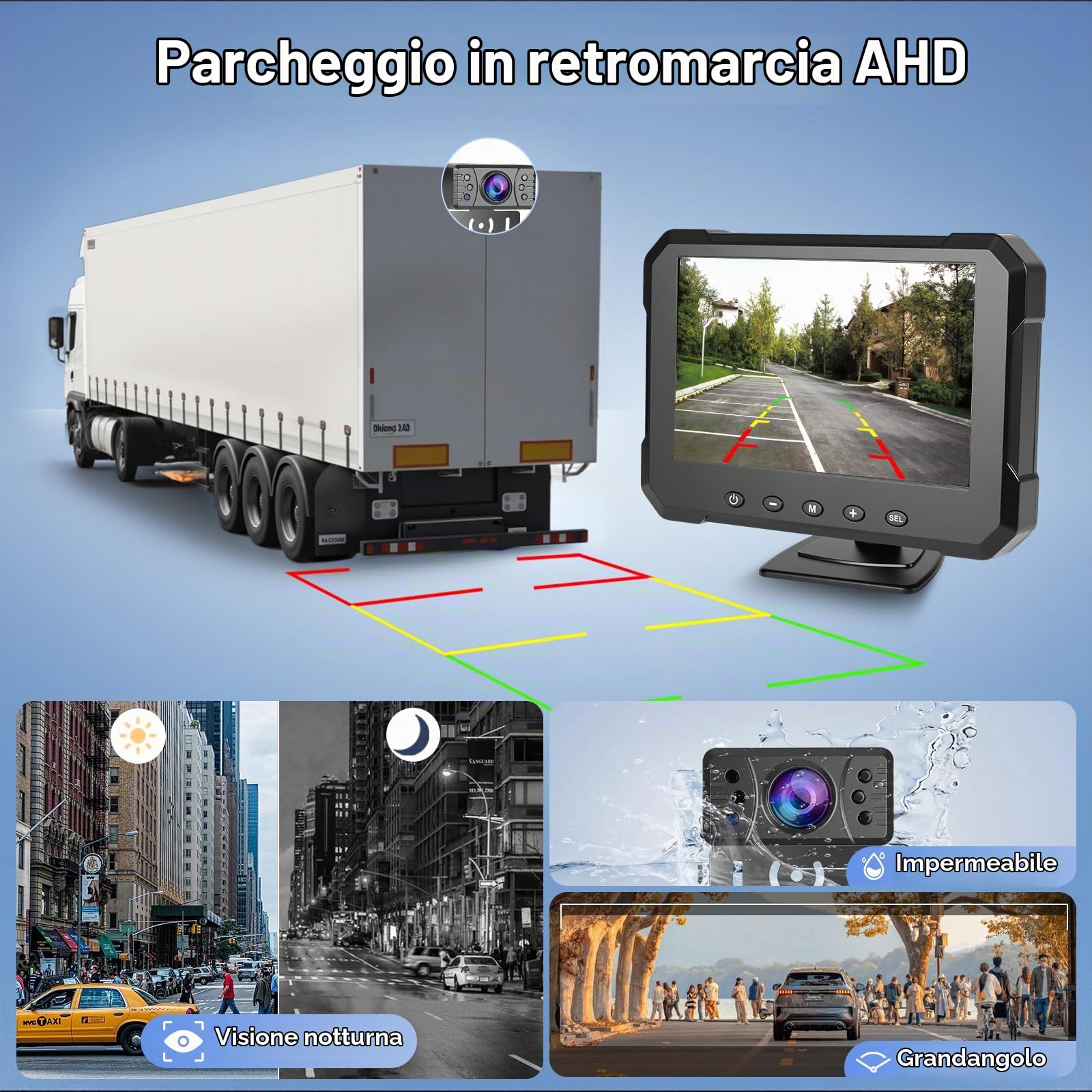 Kit Telecamera Retromarcia per Auto con Monitor Digitale 5 Pollici 1080P HD Visione Notturna IP69 Impermeabile Telecamera Posteriore per Auto, Hodozzy Backup Telecamera 12V con Cavo per Camion Camper