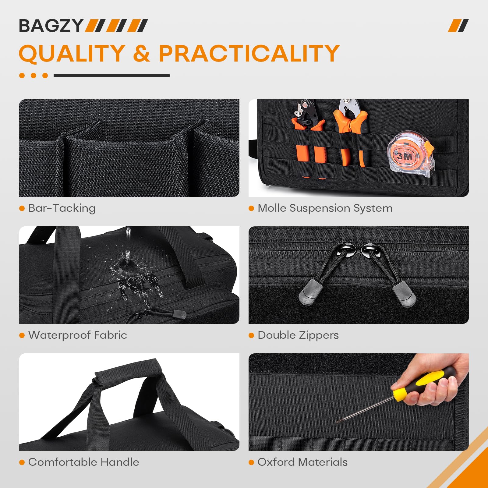 BAGZY Werkzeugtasche 900D Oxford Wasserdichte Taktische Tasche 40x30x25cm mit DIY Partition Assembly Multifunktion Mehrere Taschen Elektriker Werkzeugbeutel mit Schultergurt Verstellbar für Handwerker