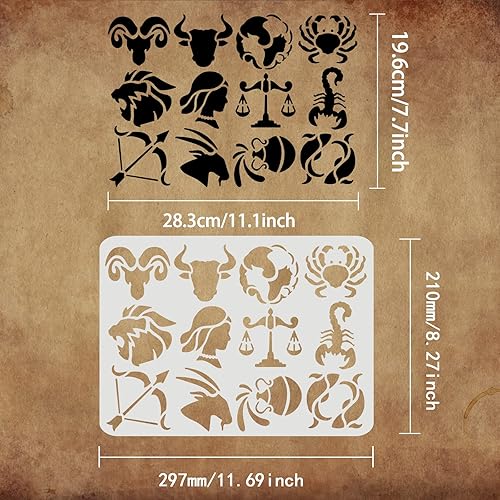 Miniatura 2 de FINGERINSPIRE Plantilla de dibujo de horóscopo de 11.7 x 8.3 pulgadas, plantilla reutilizable de doce constelaciones para pintar glifos del zodiaco,