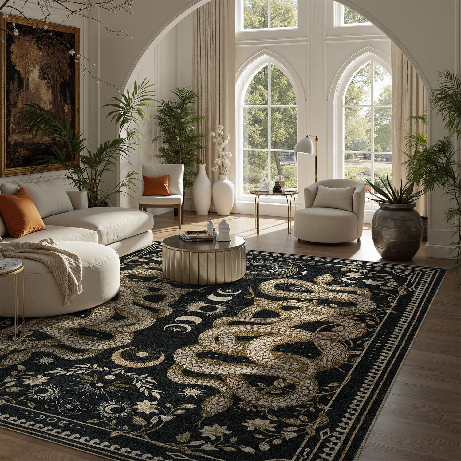 Photo 1 of DCX Washable 8x10 Snake Rug, Black Gothic Rug for Living Room, Soft Low Pile Carpet, Kid & Pet Friendly with Rubber Back Non Slip, Stain Resistant Rug for Bedroom Dining Room Office