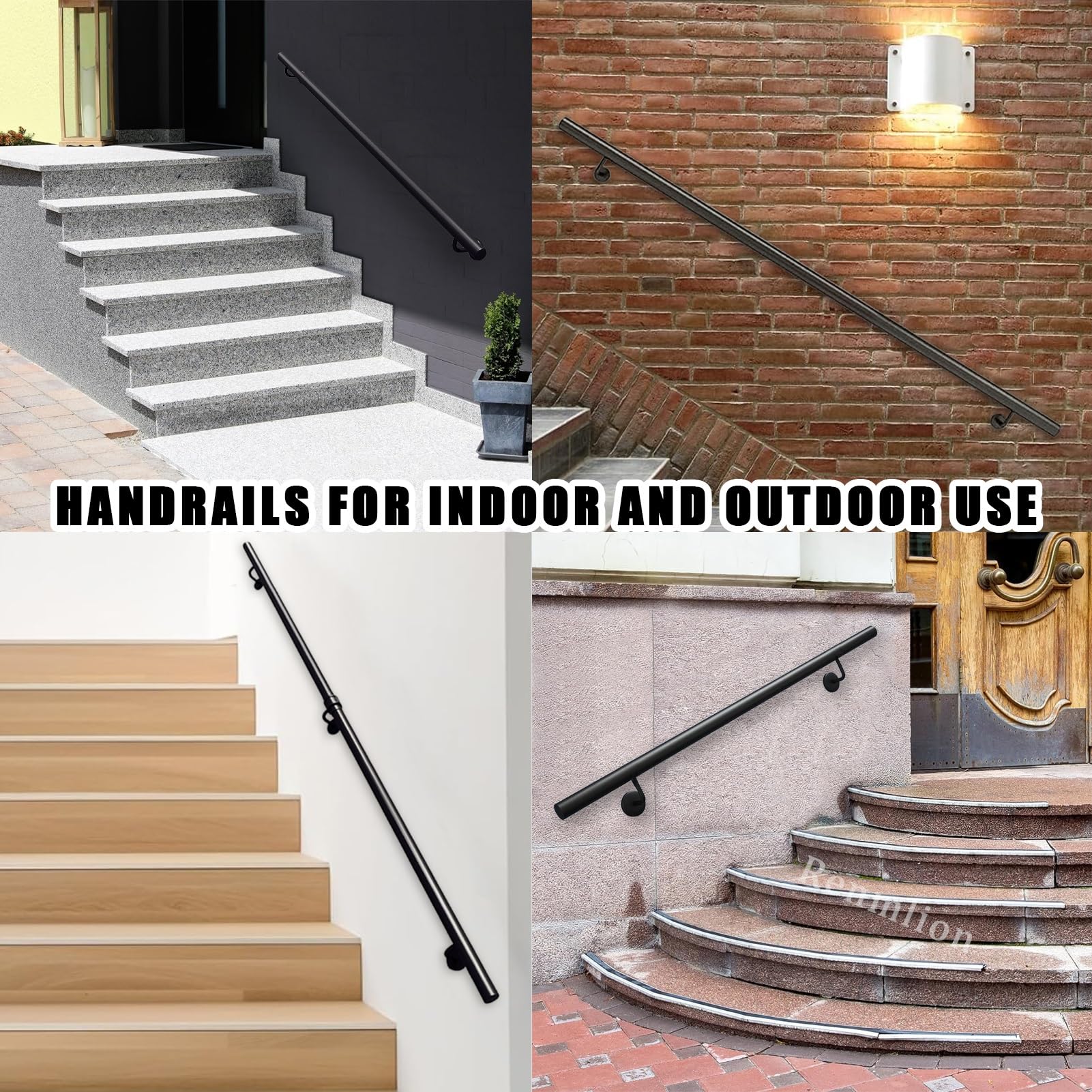Rampe d'escalier Moderne en Fer forgé, Barre d'appui pour intérieur et extérieur, 1m 1.5m 2m 2.5m 3m Rail de Support des Rails Non glissés - Kit Complet(240cm)