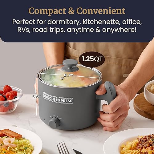 Miniatura 5 de Elite Gourmet Olla caliente NOODLE EXPRESS, prepara ramen, arroz, sopas, guisos, hervir agua, interior de acero inoxidable, tapa de vidrio, ajustes