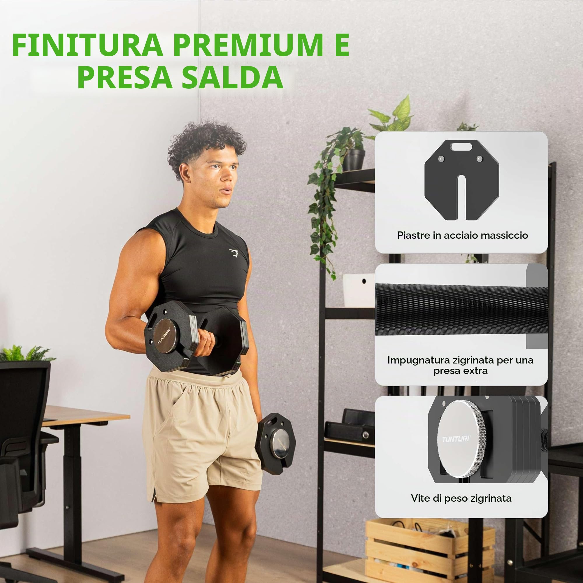 Tunturi Rapid - Set di manubri regolabili da 20 kg – regolabile da 4 a 20 kg – 9 manubri in uno – Set di pesi per home gym