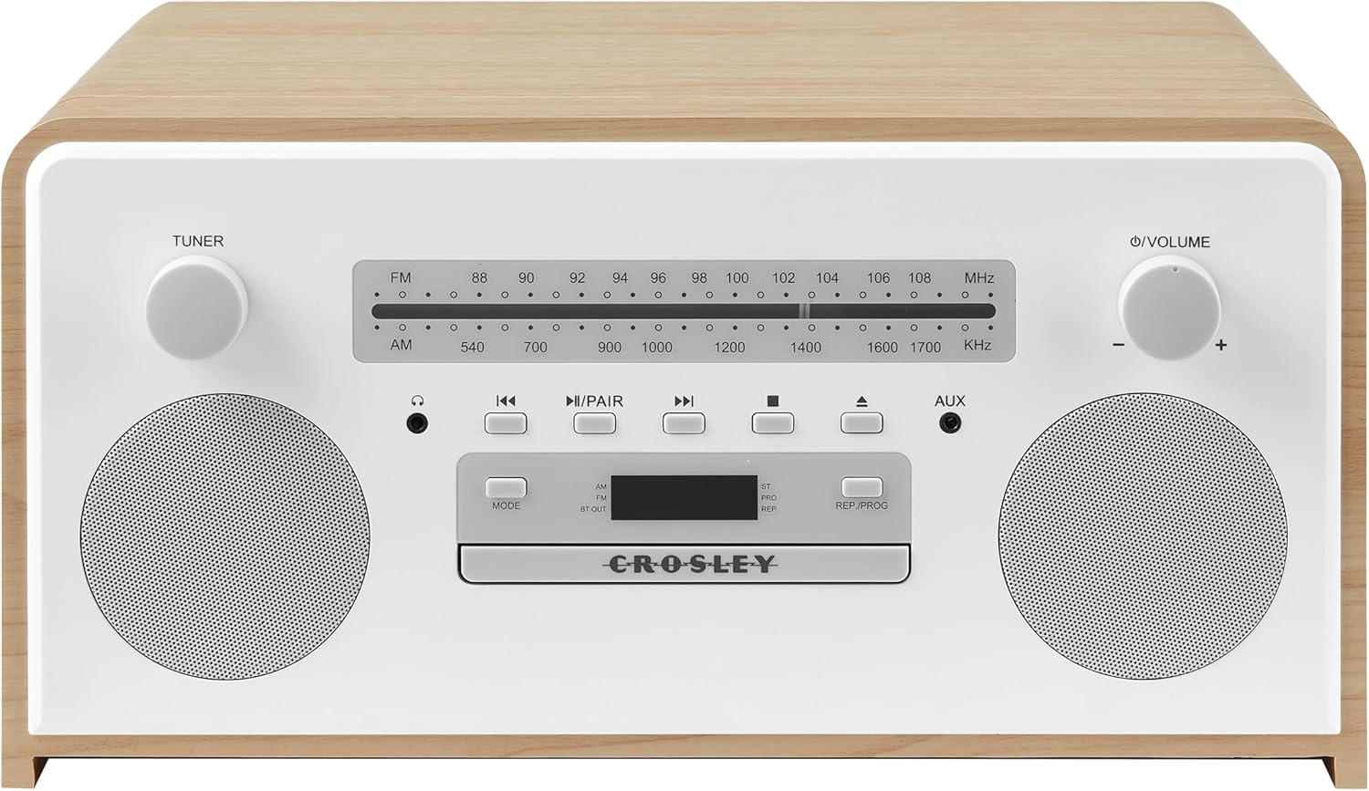 Crosley CR7024A-NA Carter 7-in-1 Bluetooth Vinyl Record Player, 3-Speed Turntable, CD Players, AM/FM Radio, Natural