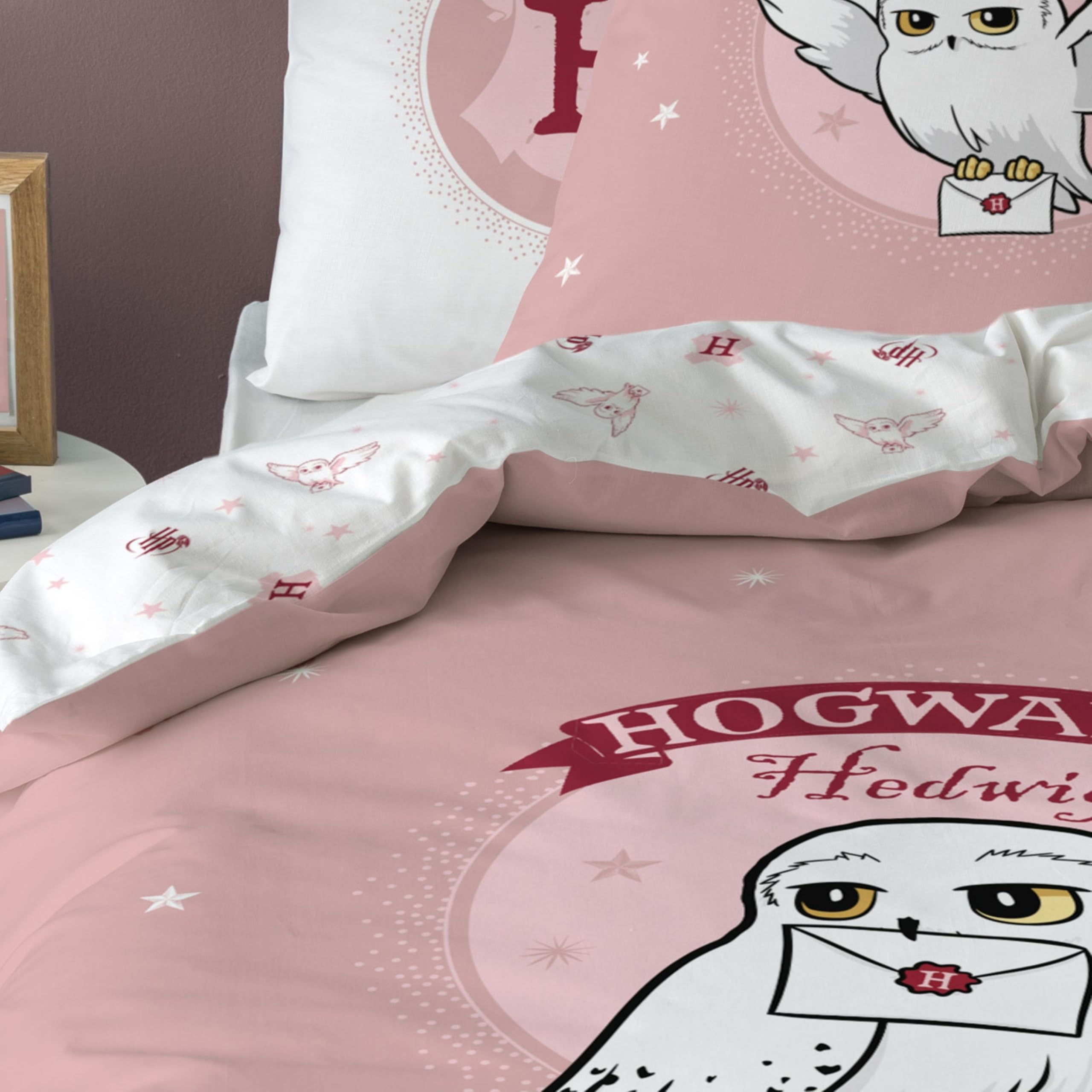 Harry Potter Bettwäsche 135x200 + 80x80 – Eule Hedwig Kinderbettwäsche – 100% Baumwolle – Wendemotiv – Mädchen Bettwäsche Set – Reißverschluss – Geschenk-Idee