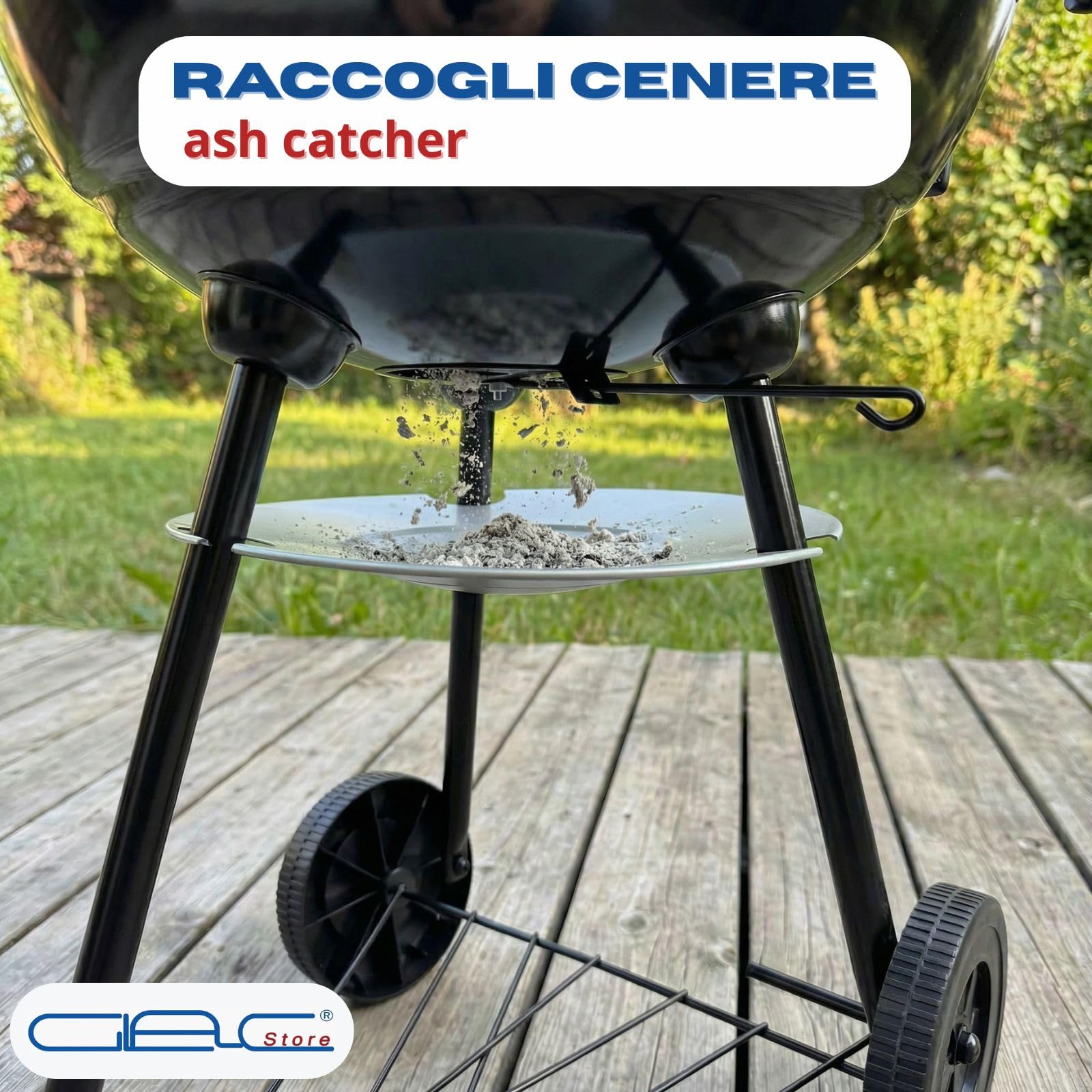 Barbecue a Sfera con Coperchio, Grill a Carbonella da Esterno, Ø 44 cm, 70 cm Altezza, con Ruote e Raccoglicenere, Nero