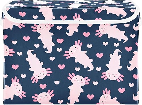 innewgogo Lindos contenedores de almacenamiento de ajolote de dibujos animados con tapas para organizar canastas de almacenamiento decorativas con