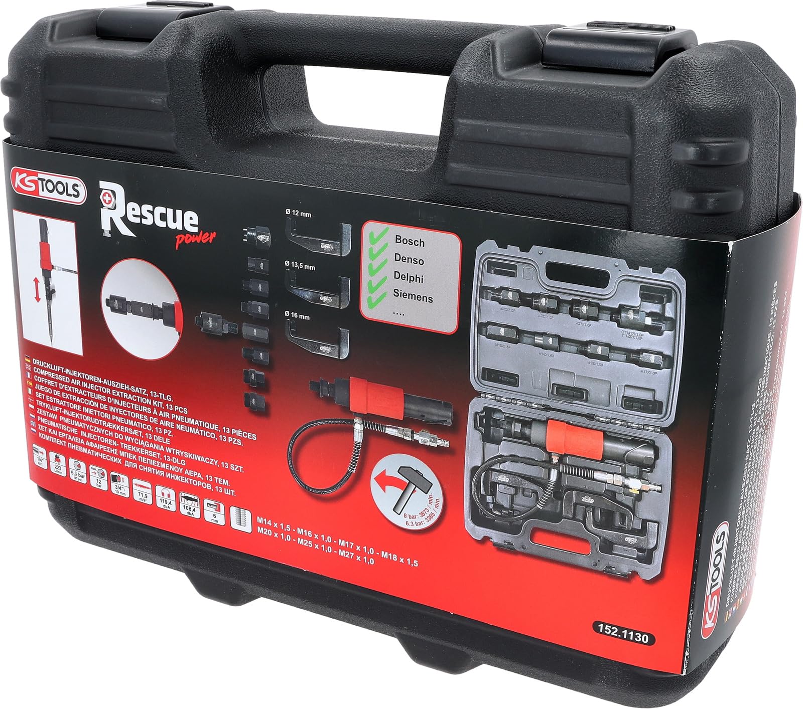 KS Tools 152.1130 Druckluft Injektoren-Auszieher-Satz, 9-tlg