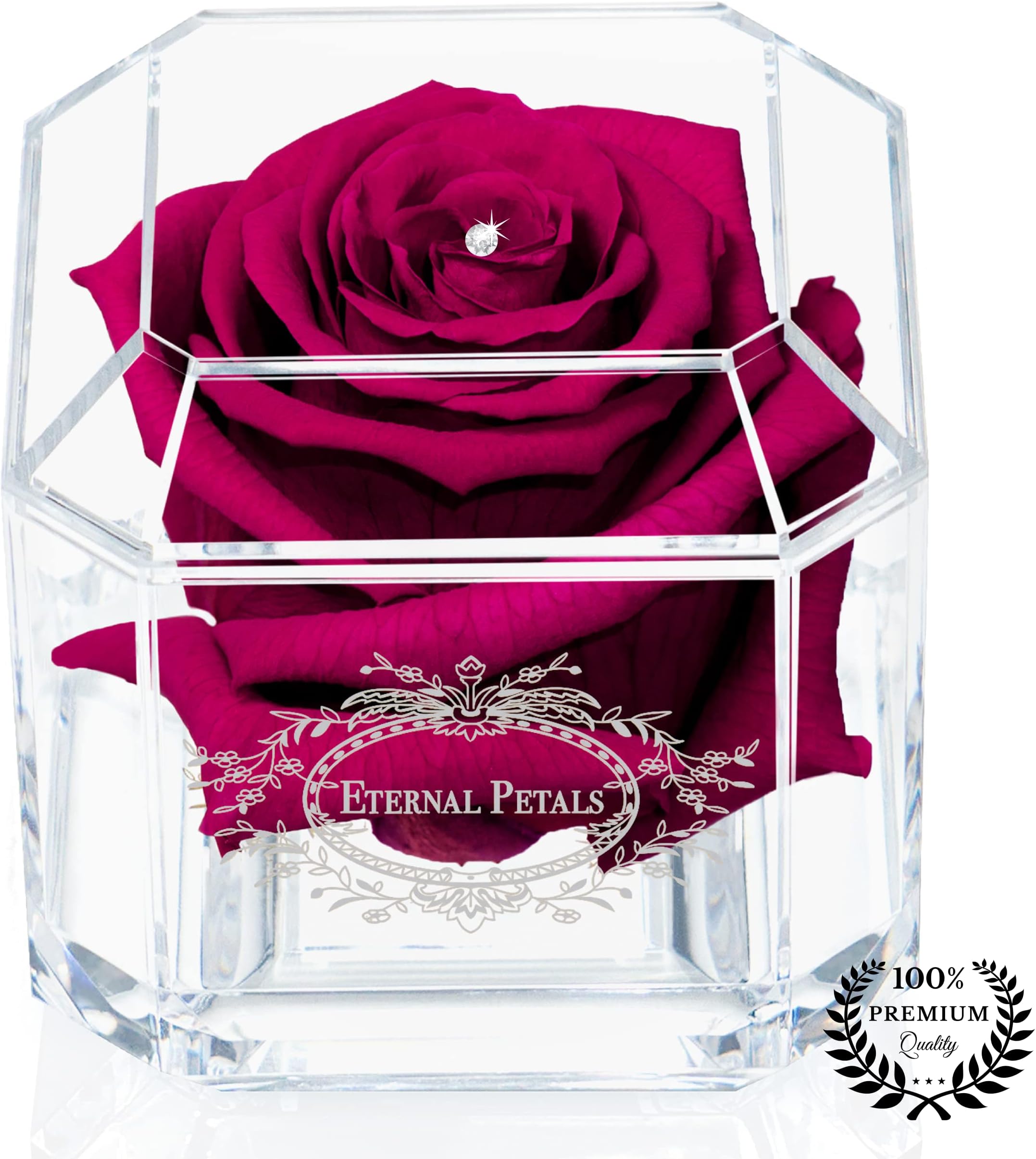 Eternal Petals A Real Rose That Lasts A Year - White Gold Solo with Swarovski Crystal (Cherry)