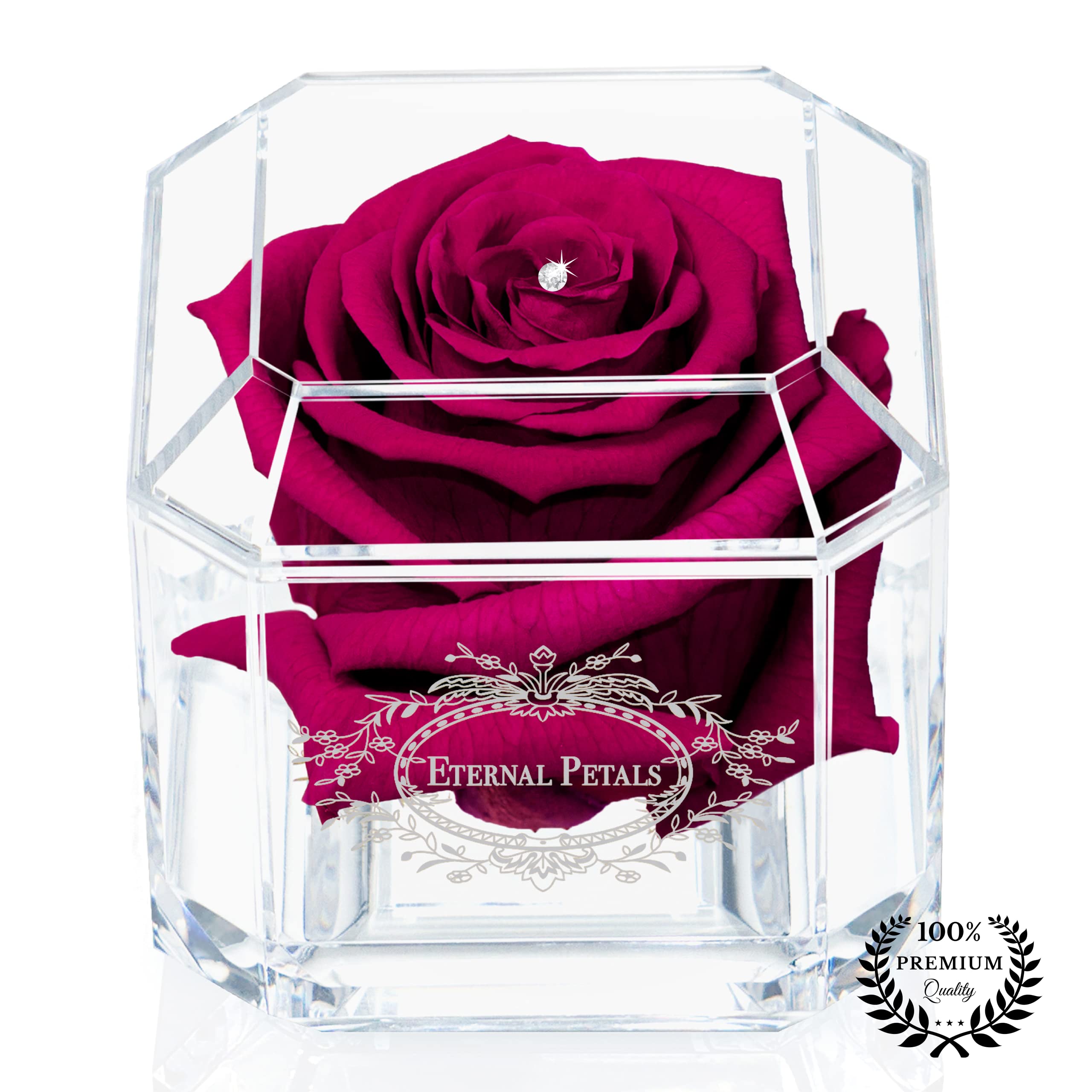 Eternal Petals A Real Rose That Lasts A Year - White Gold Solo with Swarovski Crystal (Cherry)