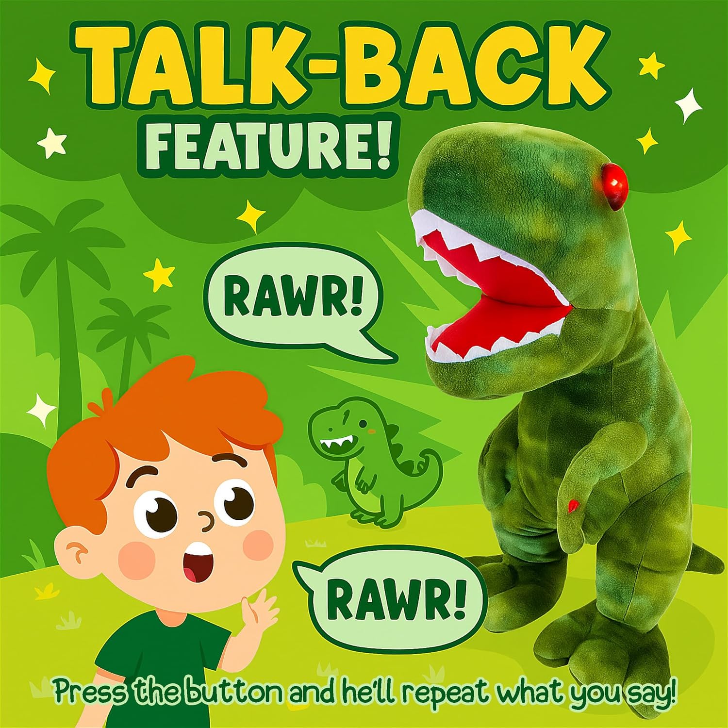 Talking 52cm Large T-Rex Dinosaur Plush Toy, with Talk Back & Sound Features, T-rex Cuddly 20 Inch Plush Toy Dino with Sound Effects and Talking Features