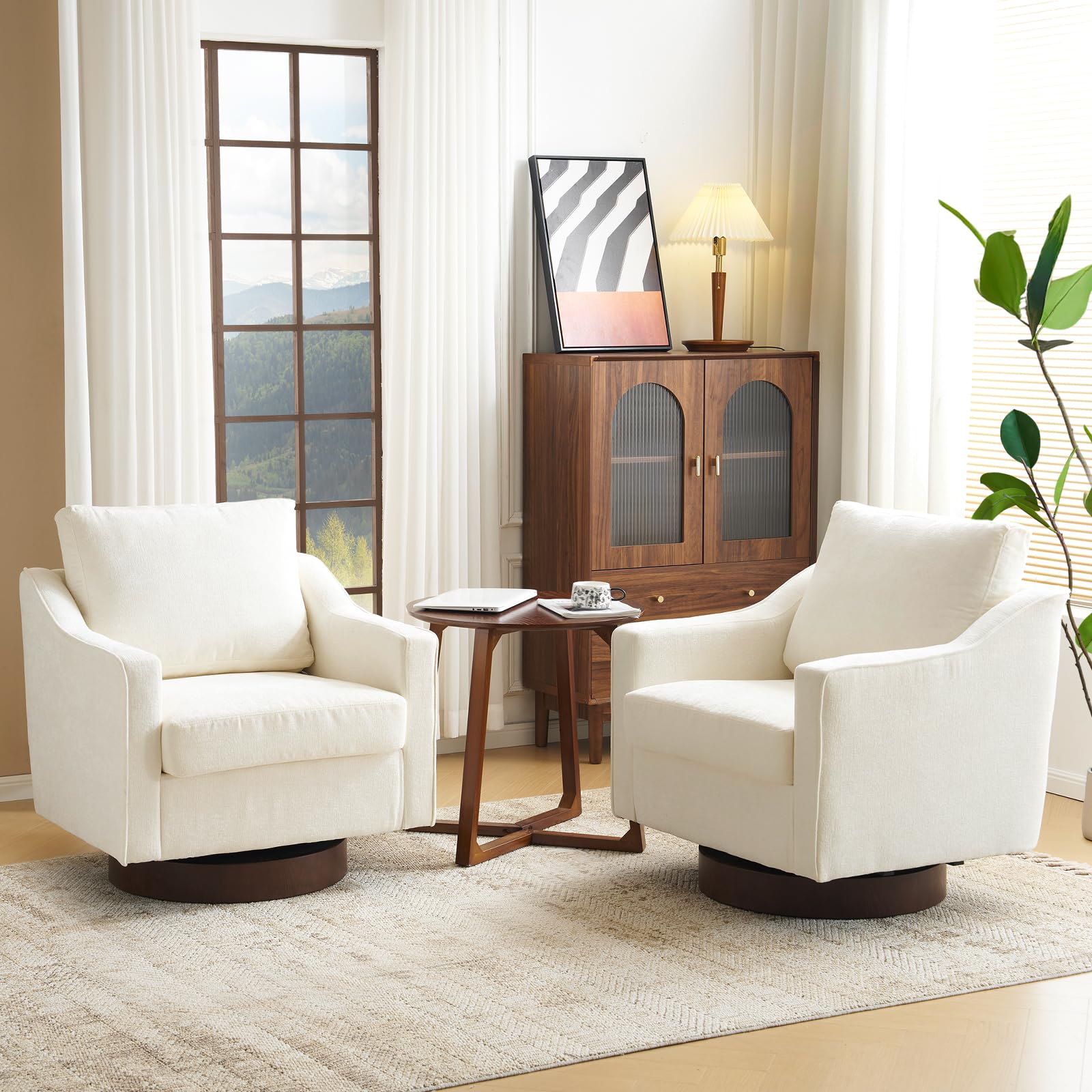 VINGLI Tub Chair Set of 2, 360° Swivel Armchair, Comfy Accent Chair