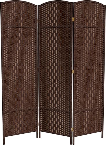 Divisor de ambiente resistente de 6 pies, pantalla de privacidad plegable de fibra de ratán con patrón de diamante, Madera, Mocha oscuro Mocha
