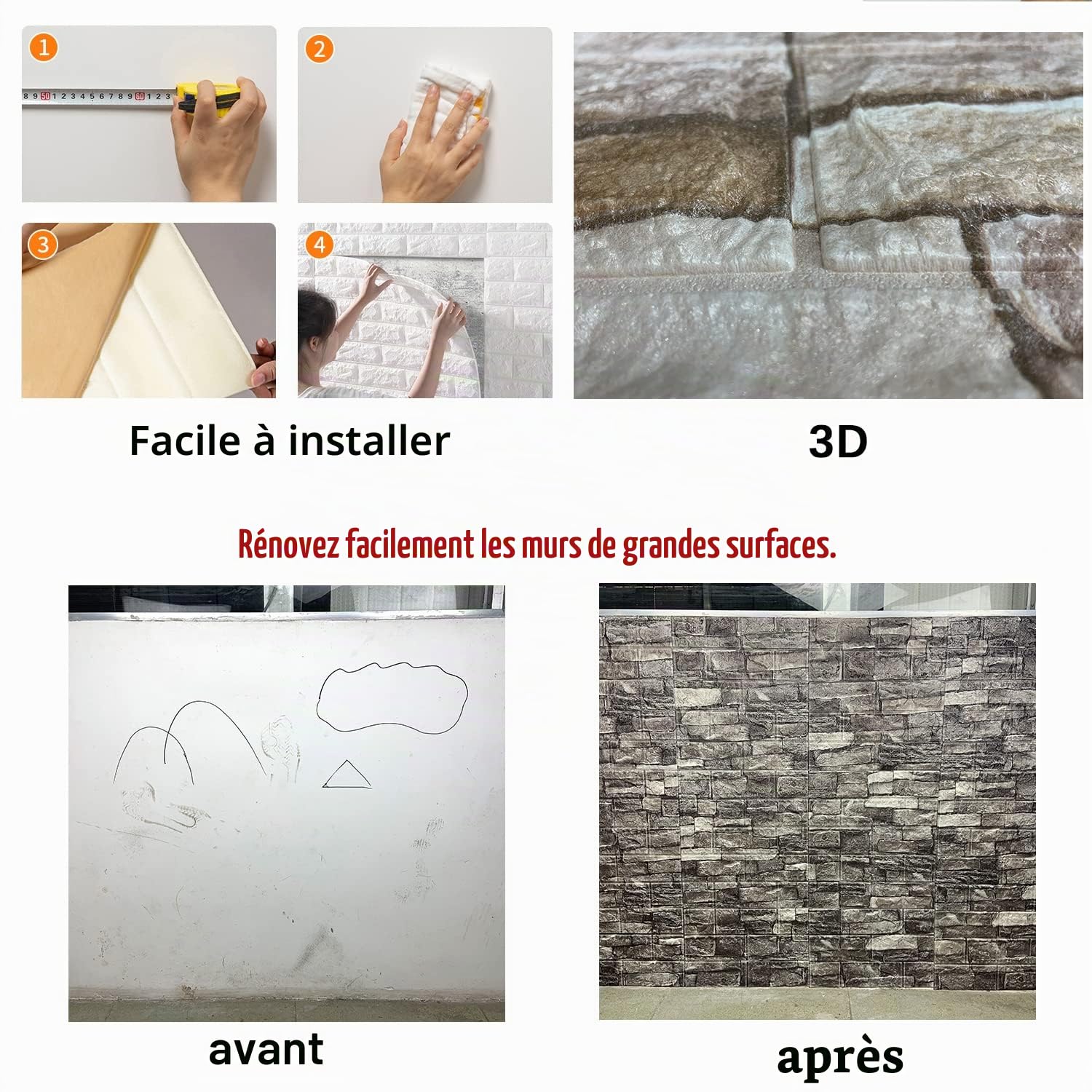 Lot de 20 panneaux muraux 3D à coller et à décoller, en mousse, motif briques 3D (20 pièces couleur pierre)