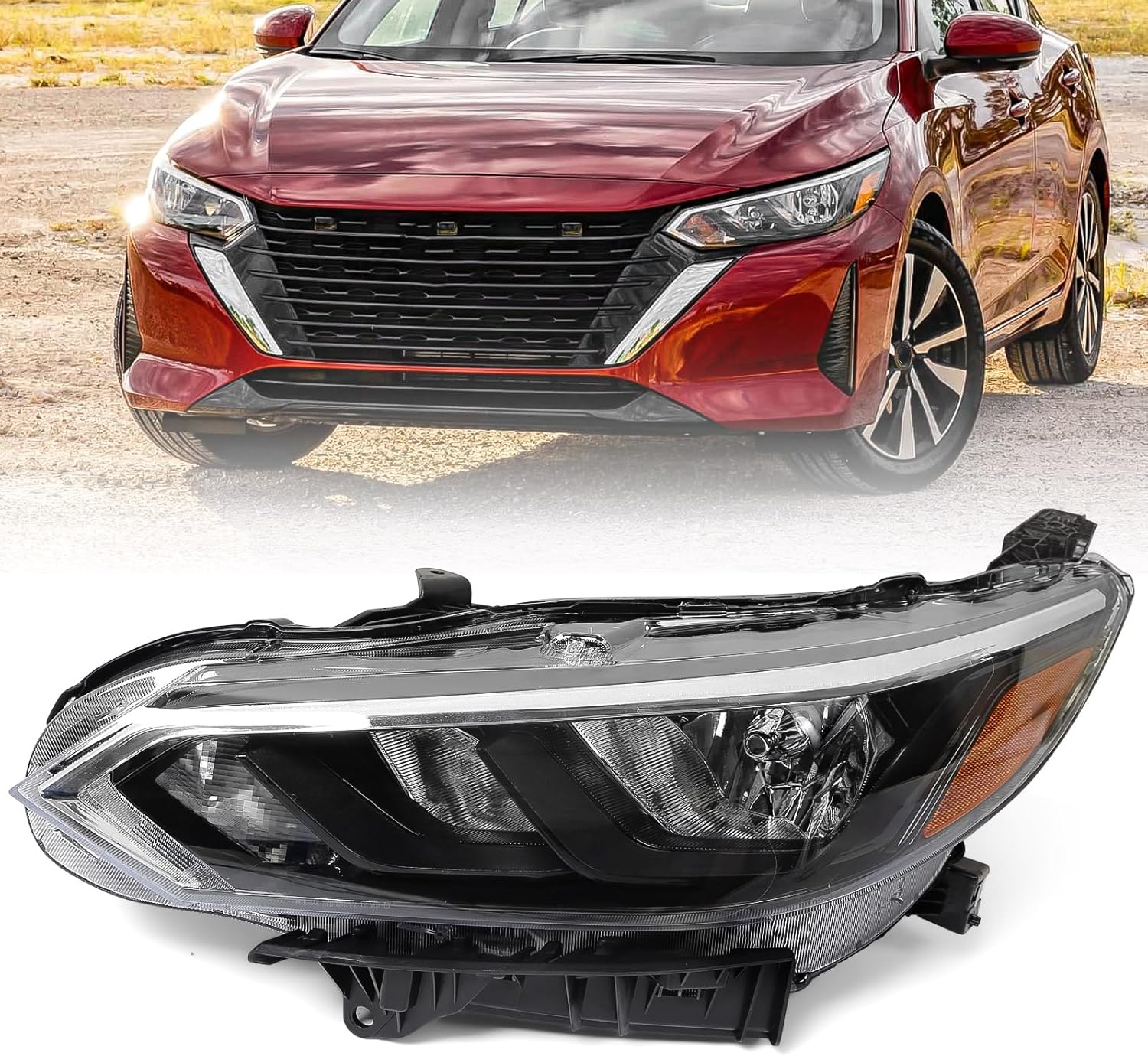 Huray Left Halogen Headlight Assembly Fit for Nissan Sentra S/SV 2024 2025 LH Headlamp w/LED DRL OE Factory Head Light w/o Bulbs Replacement for NI2502302 114-12343L Driver Side