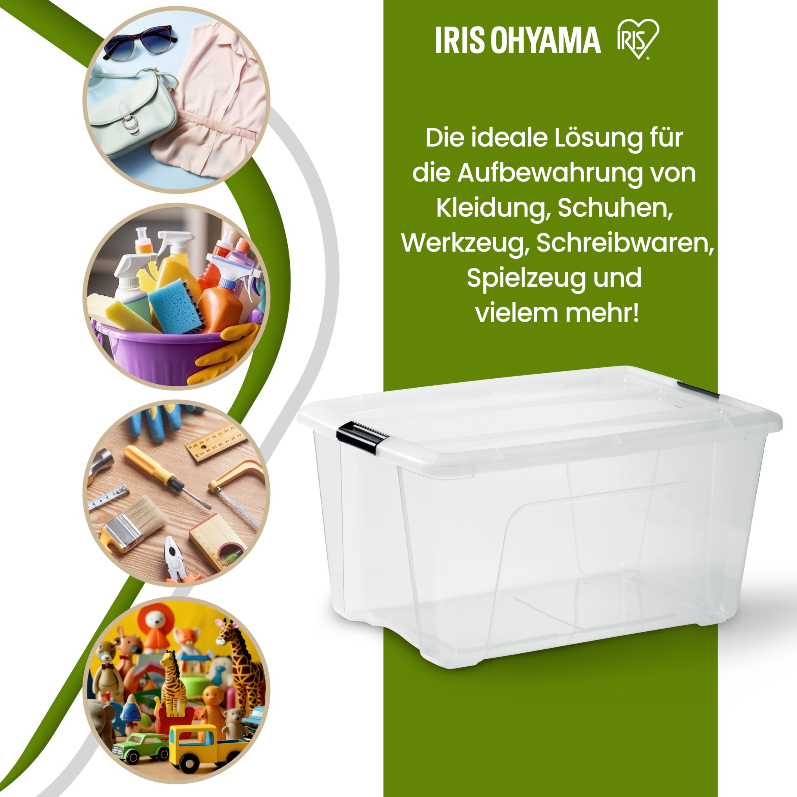 Iris Ohyama, Kunststoff-Aufbewahrungsbox mit Deckel, 45L, 3er-Set, Transparent, 98% recycelter Kunststoff, Verschlussclips, Griff, Stapelbar, Fürs Schlafzimmer, Ankleidezimmer, Büro, BPA-frei, BSB-45