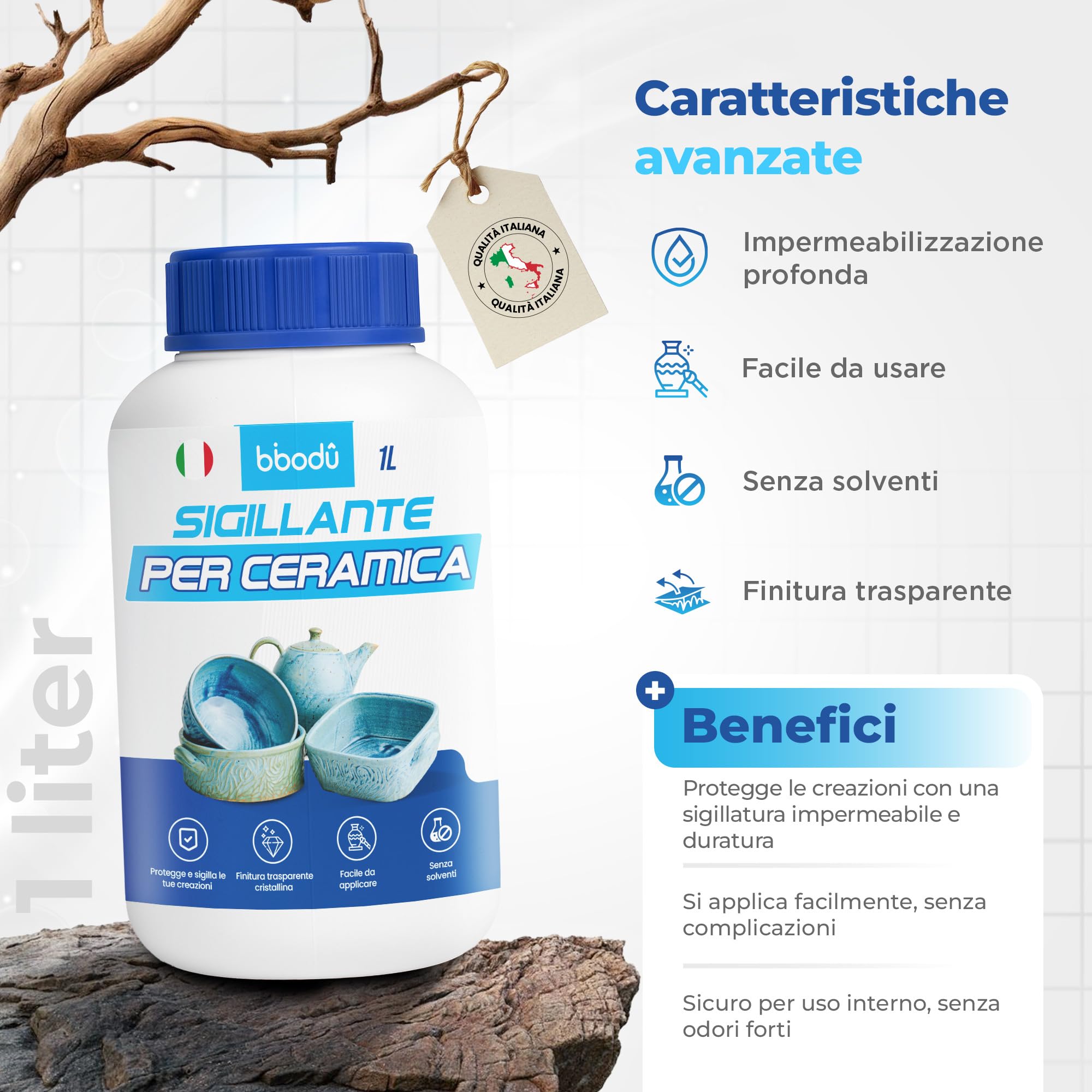 Sigillante per Ceramica 1L | Impermeabilizza Argilla, Gesso e Terracotta | Sigillante Impermeabile per Argilla Senza Solventi