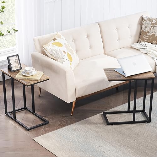 Miniatura 2 de VECELO Mesa auxiliar en forma de C, estilo aperitivo para sala de estar, sofá, bandeja de TV, juego de 2 (gris)