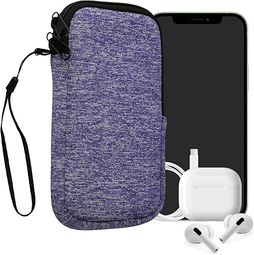 Miniatura 35 de kwmobile Bolsa de neopreno para teléfono tamaño XL - 6.7/6.8 pulgadas - Funda universal para celular con cremallera, correa para la muñeca, amarillo