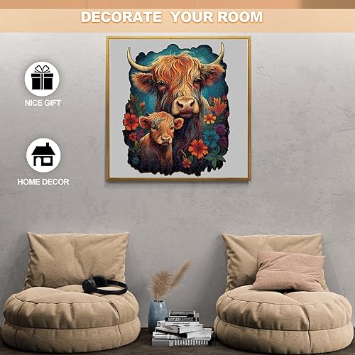 Miniatura 5 de WOODBESTS Rompecabezas de madera para adultos, rompecabezas familiar de ganado de las tierras altas (L, 280 piezas, 10.7 x 13.3 pulgadas), hermosa