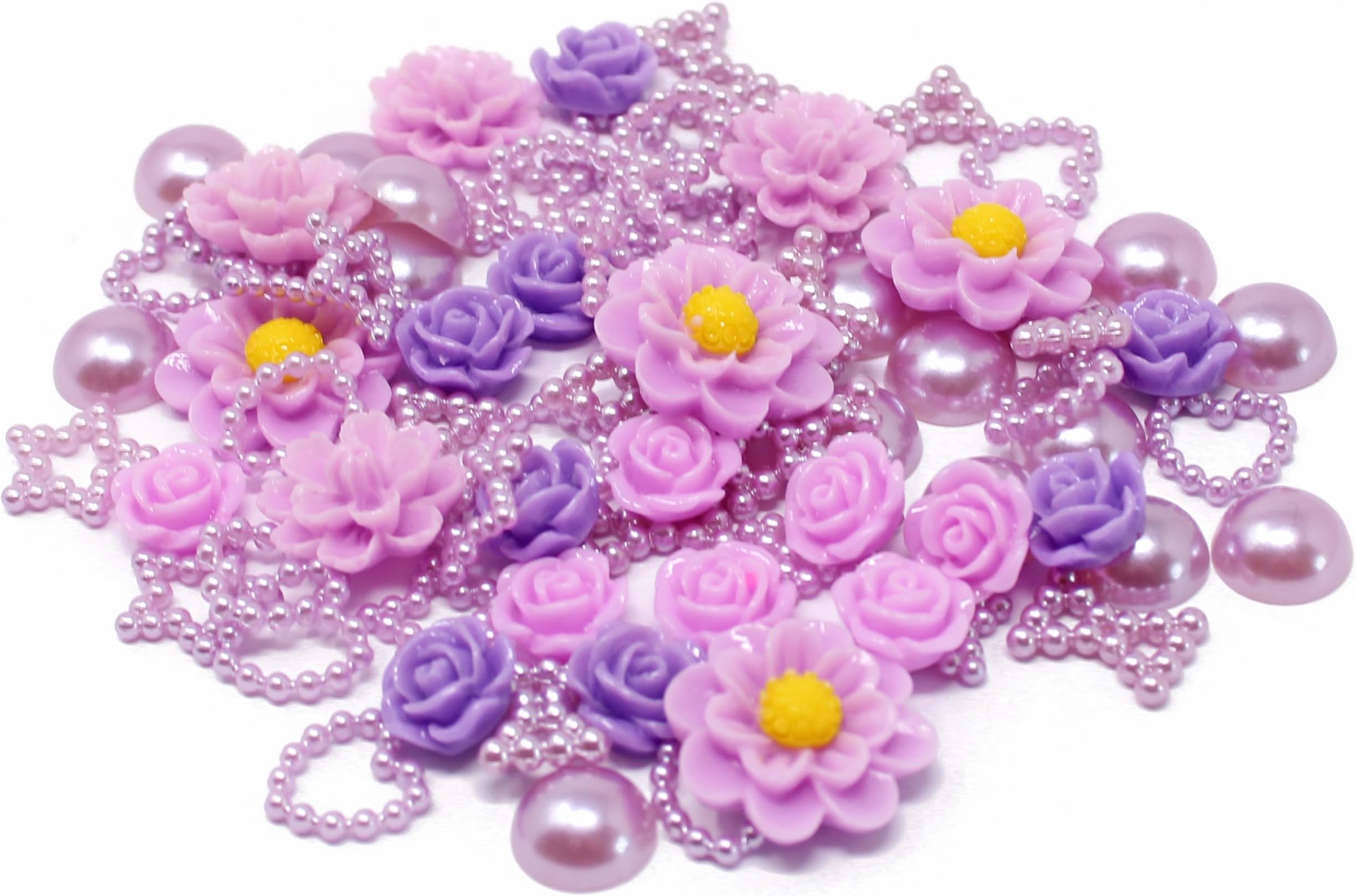 80 Mix Lilac Shabby Chic Resin Flatbacks - Stylish Craft Embellishments for Cardmaking and Creative Projects