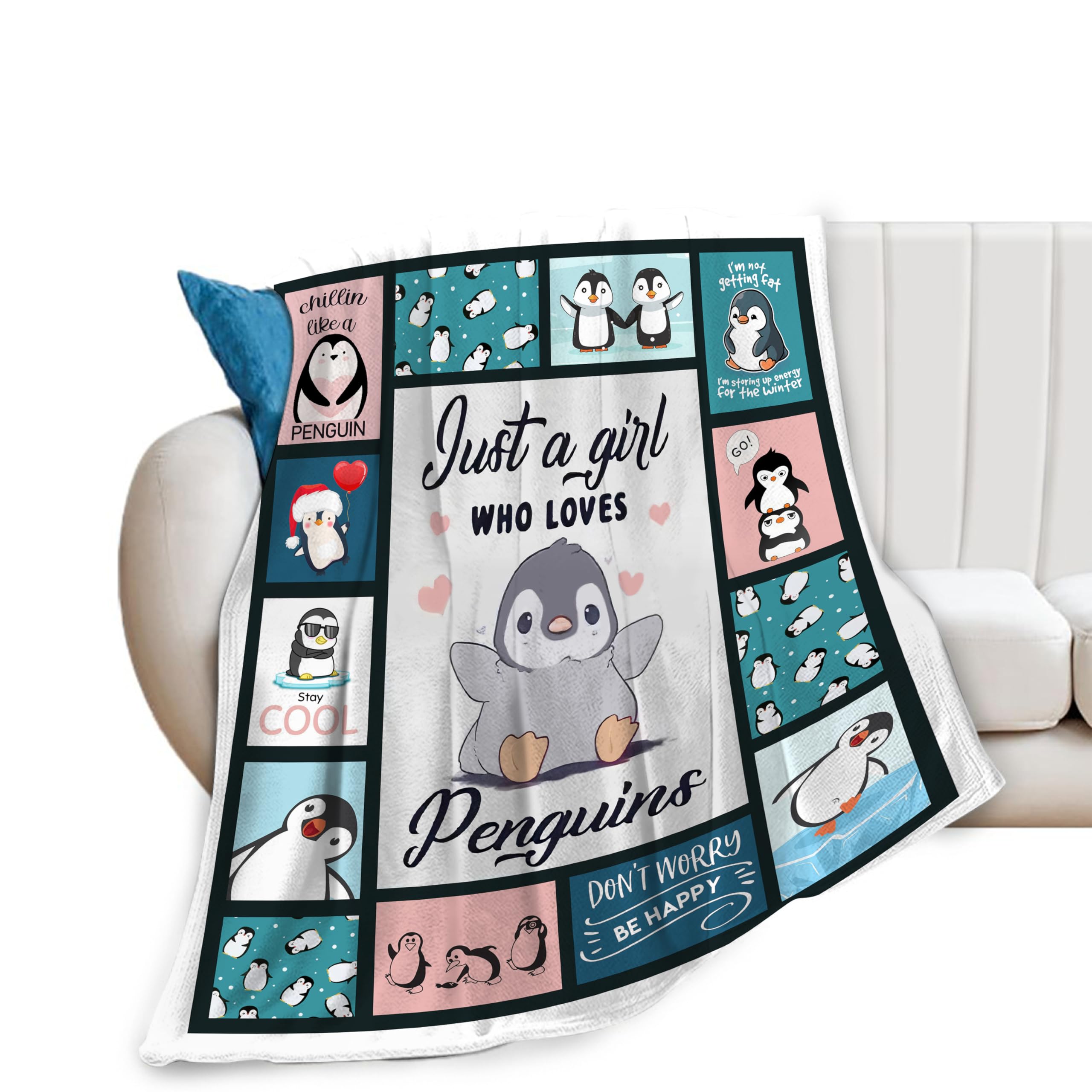 Penguin Blanket Penguins Throw Blanket Soft Fleece Flannel Bedding Antarctic Gifts for Men Boys Women Girls Lovers Adults Stuff Plush for Couch Sofa Bed Room Decor 40"X50"