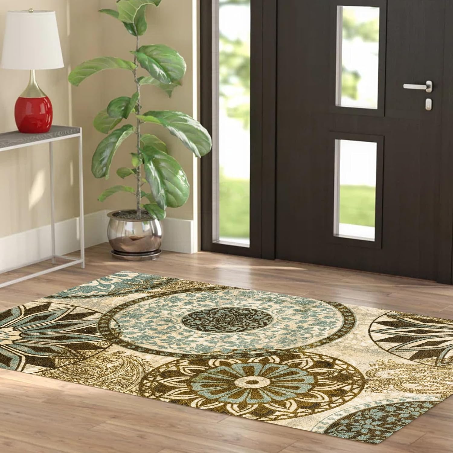 MiZuH Modern Abstract Area Rug, 1.5 x 2.5ft, Boho Vintage Design Rug for Living Room, Bedroom, Kitchen, Non-Slip Indoor Rug, Print Design