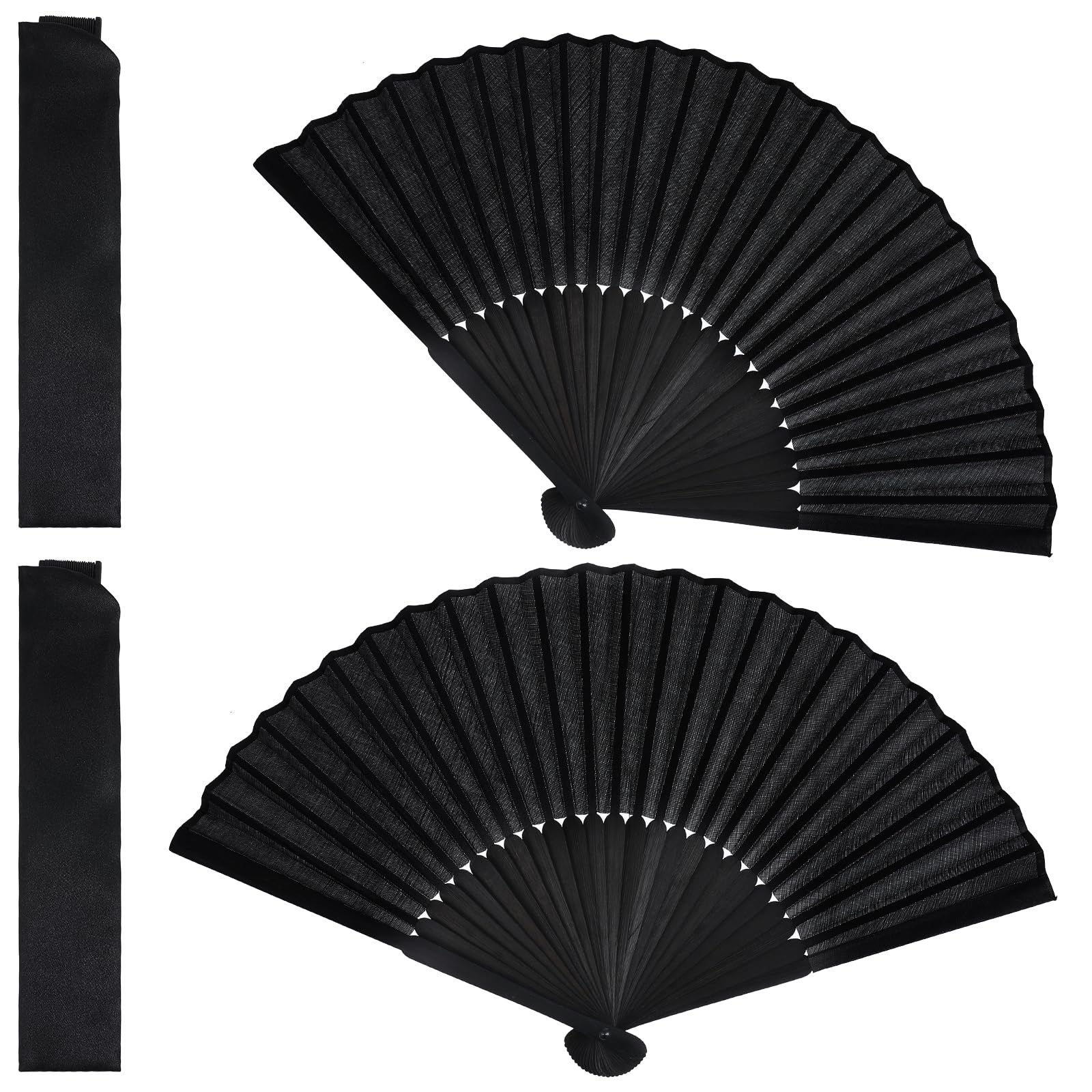 2 Pack Large Folding Hand Fan, Black Chines/Spanish Foldable Fan Nylon-Cloth Vintage Retro Fabric Hand Held Fans for Men/Women Wedding Party Favor Performance Dance Home Decorations Festival Gift