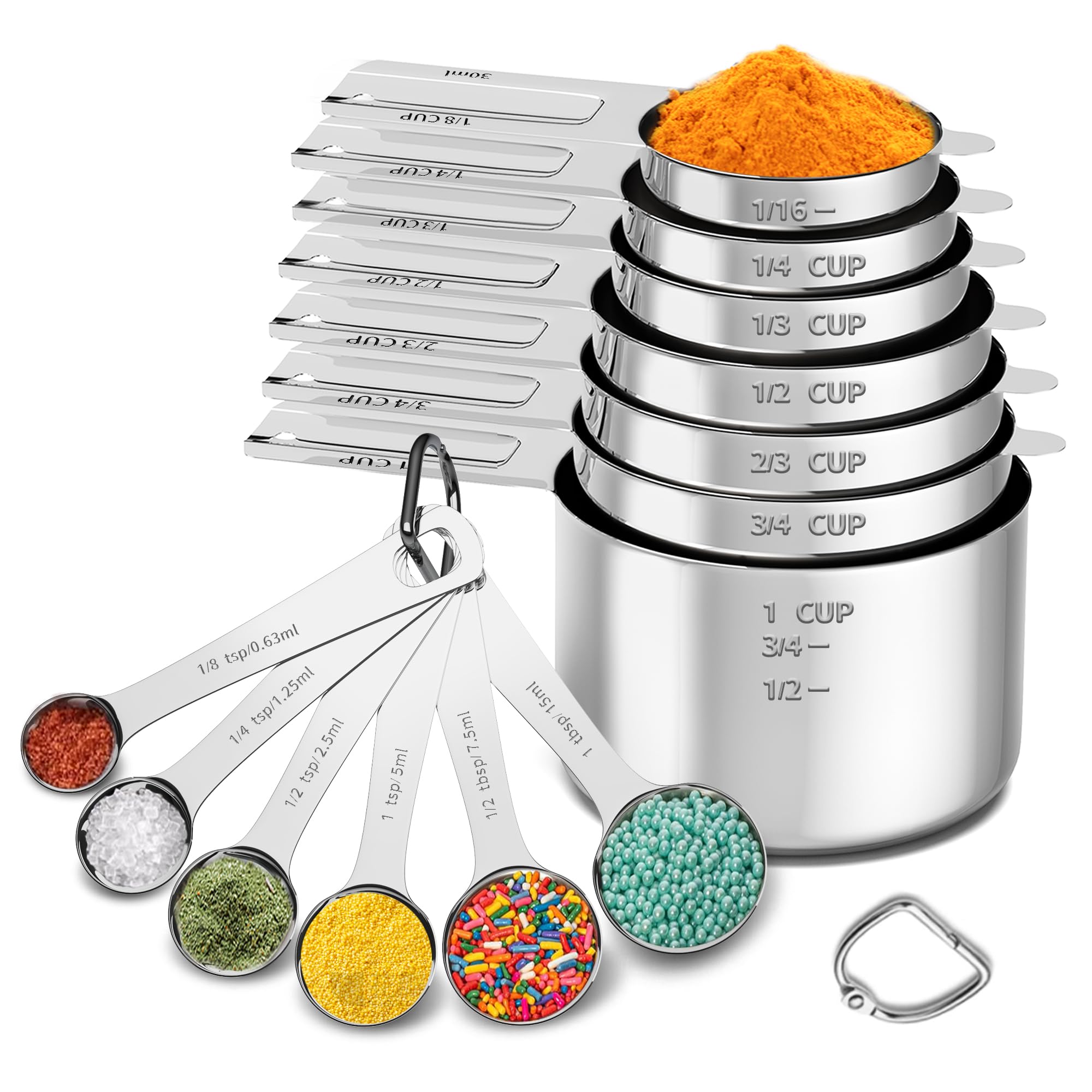 Measuring Cups and Spoons Set, Stainless Steel Measuring Cups Measuring Spoons with Easy to Read Markings, Ideal Kitchen Gadgets for Cooking & Baking, 13 Pack