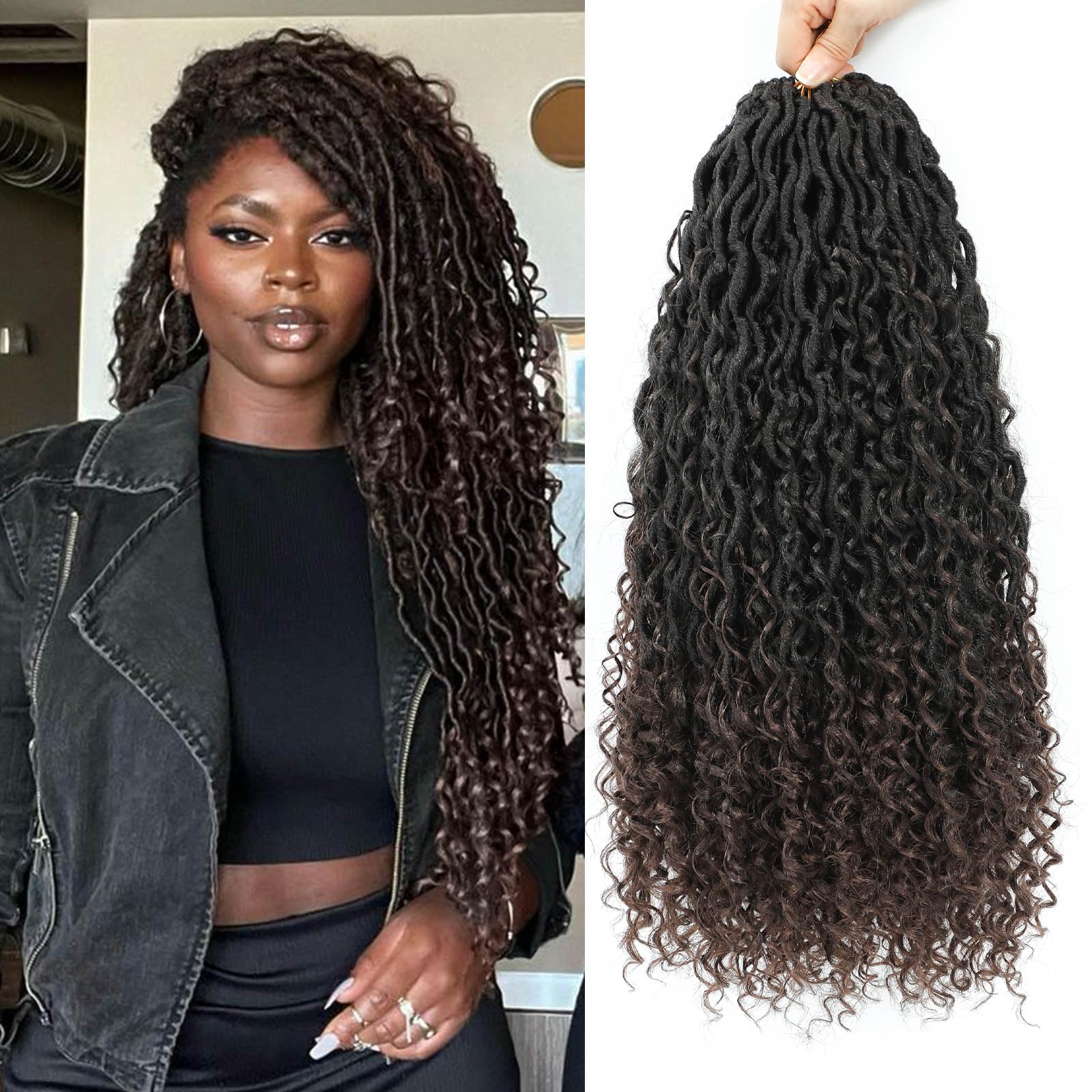 Goddess Locs Crochet Hair 18 Inch 7 Packs Faux Locs Crochet Hair Soft Crochet Boho Hippie Locs, Synthetic Pre Looped Crochet Braids Curly Ends (18