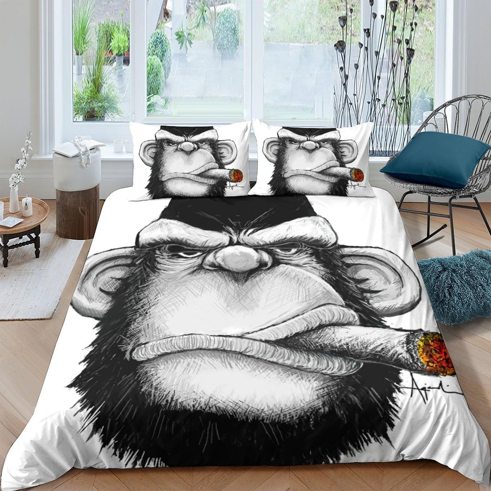 Ctjqhvkz Style-5 3D Printed Cool Monkey Fitted Sheet Microfiber Cartoon Smoking Ape Mattress Cover For Bedroom Dorm Bed Decor Single（135X200cm）