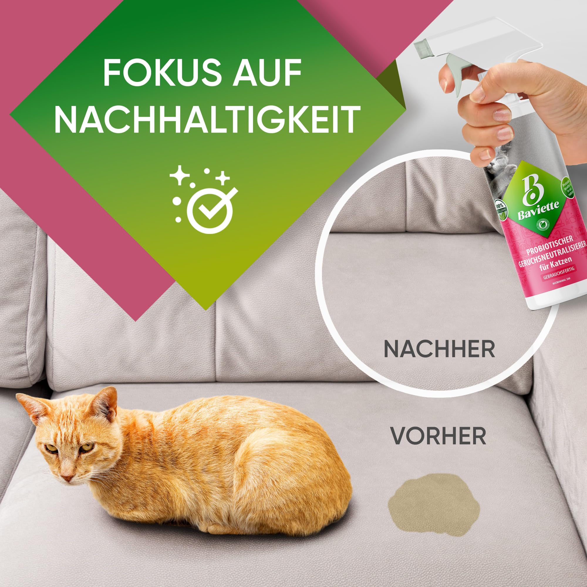 Baviette concentré 1L – Neutralisateur d’odeurs pour foyers avec Chats, à Base de Micro-organismes naturels, biodégradable, sans Chlore, Doux Parfum d’Aloe Vera, pour Tapis, Meubles et litières