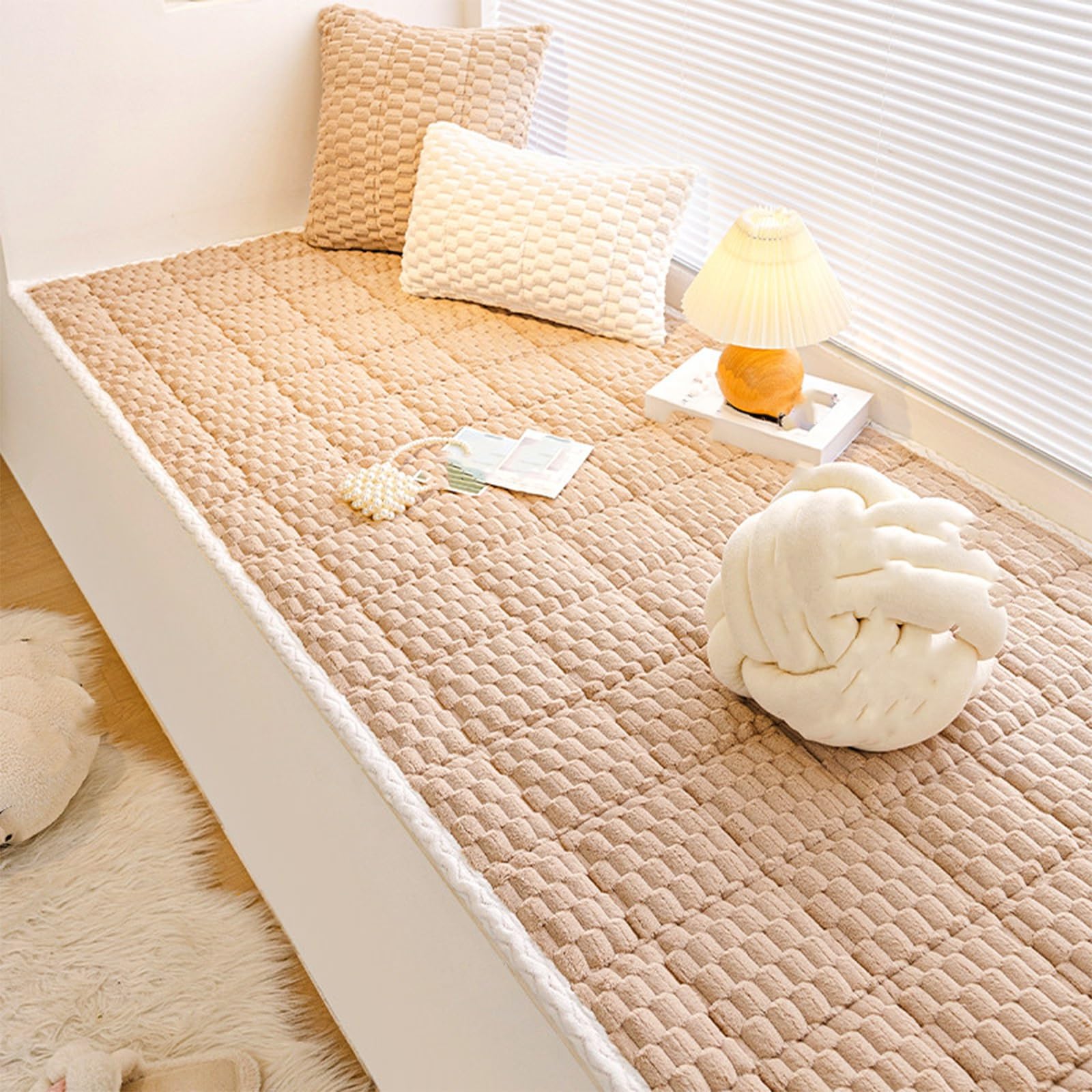 GBPLDMAQ Plush Window Seat Cushion, Nonslip Bottom, Washable Bay Window Cushion, Soft for Bedroom Living Bay(Brown,70x120cm/28x47in)