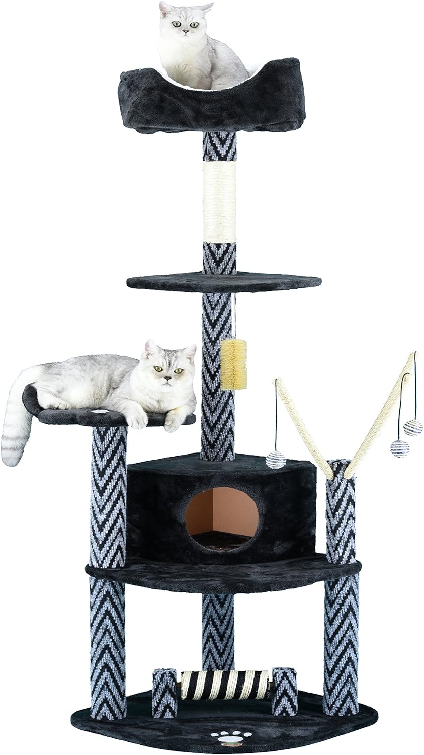 Go Pet Club F18 62Inch Cat Tree Condo Furniture, Grey and Black