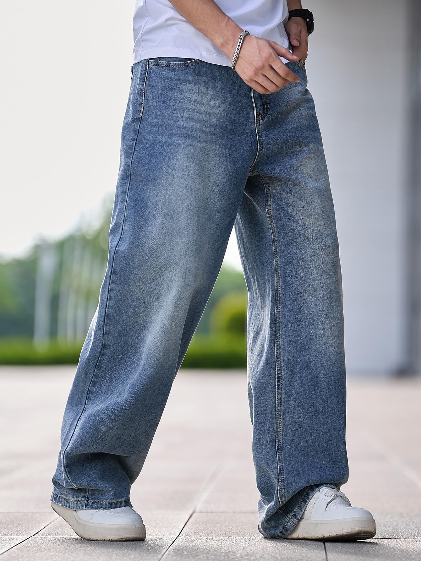 Jeans Baggy Hip Hop para Hombres,Jeans Skater de Pierna Ancha,Pantalones de Denim Holgados