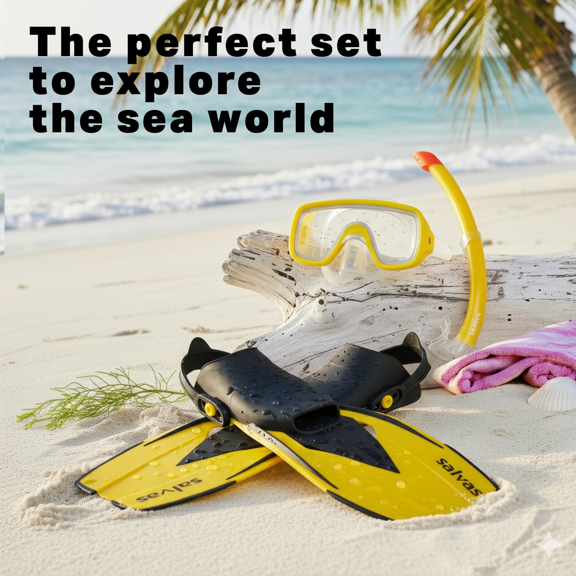 Salvas Sub Ultimate Set Snorkeling L/XL - Maschera Snorkeling + Boccaglio Tubo Snorkel + Pinne Regolabili 42/47 + Boa di Segnalazione con Bandierina - Kit Snorkeling, Apnea ed Immersioni