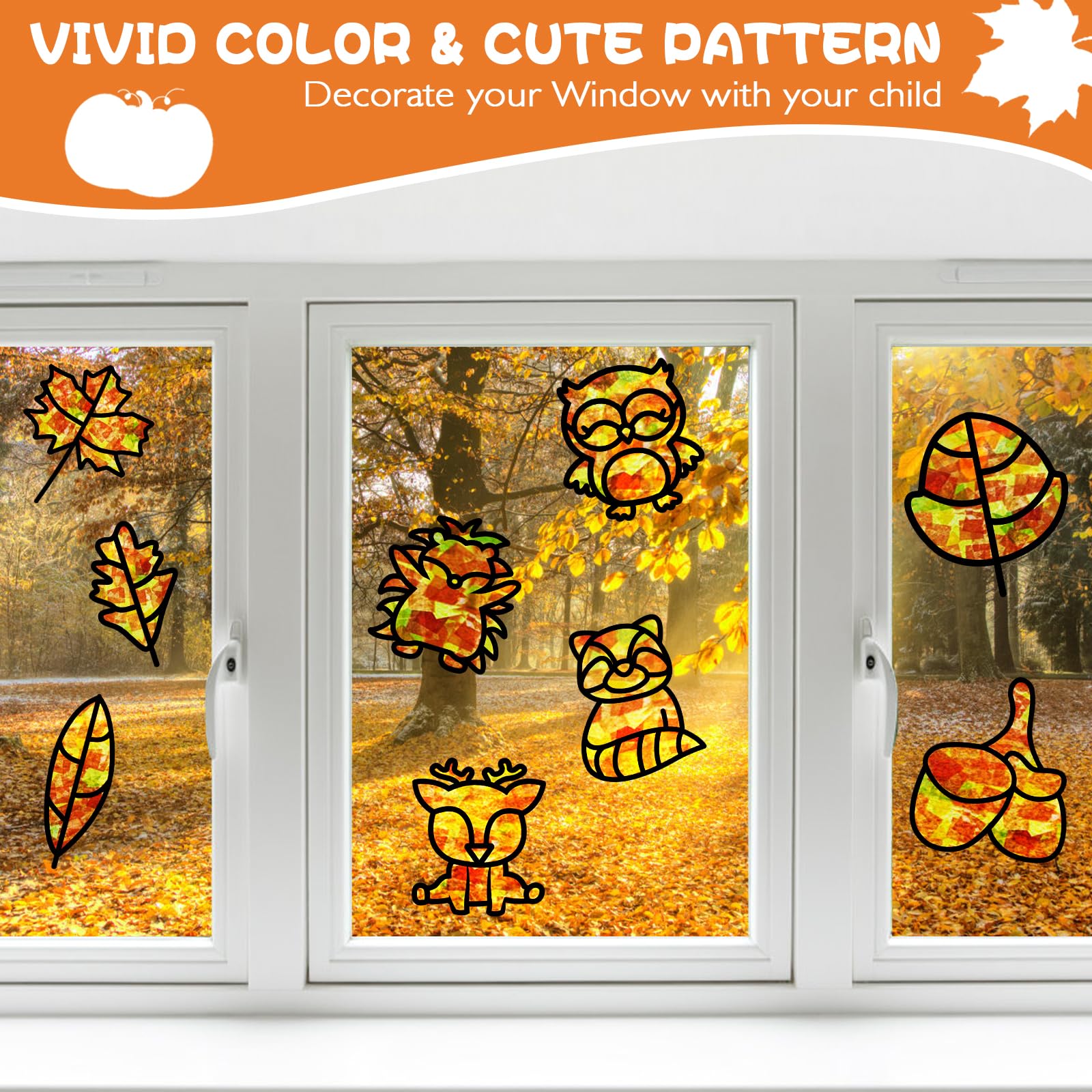 Herefun Kit Decorazioni Autunnali Per Bambini - 12 Progetti Fai Da Te Con Carta Colorata E Adesivi - Ghirlande Per Porte E Finestre - Regalo Creativo - 3
