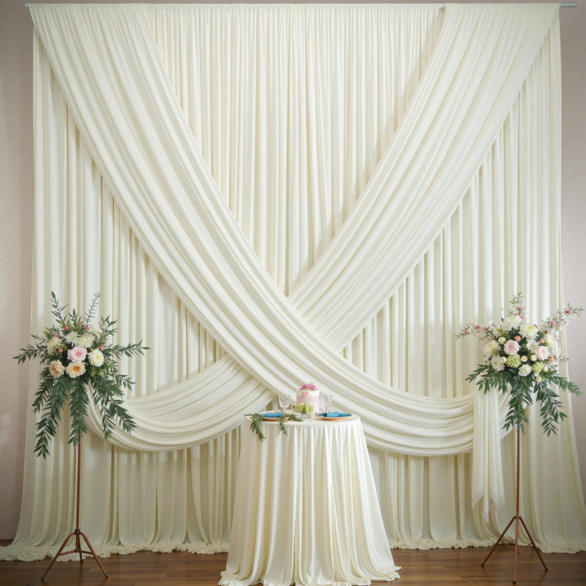 20×12ft Wrinkle Free Ivory Backdrop Curtain for Wedding Parties, 4 Panels 5×12ft Long Soft Silky Polyester Backdrop Drapes Cream Photo Back Drop