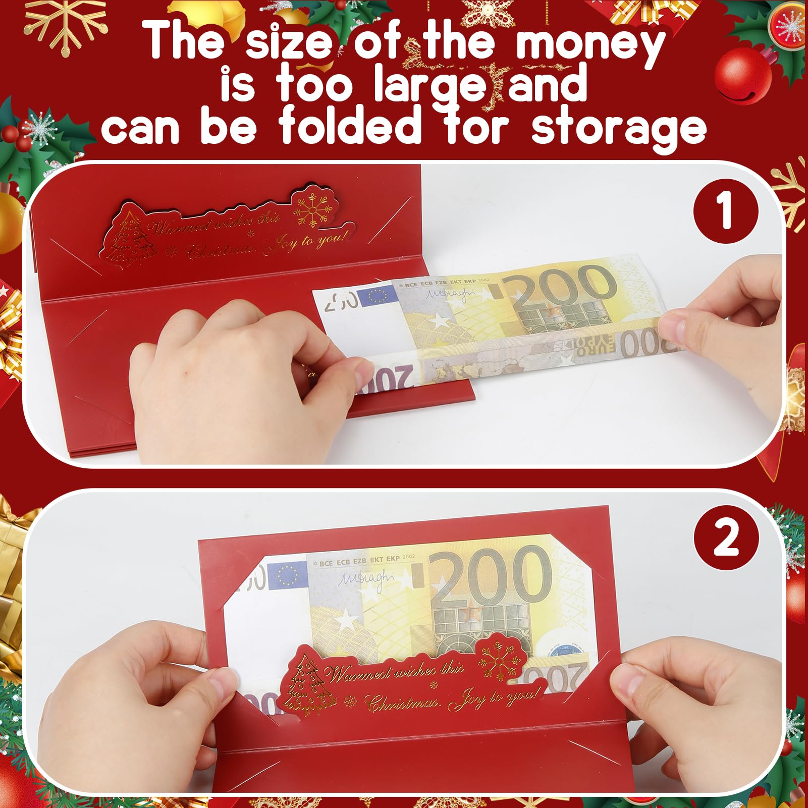 2pcs Weihnachtsgeldhalter für Bargeld, Faltbare 6 Steckplätze Diy Weihnachts-Geld-Oder Geschenkkartenhalter, Weihnachtsüberraschung Christmas Cash Gift Envelope für Eltern Familie Freunde