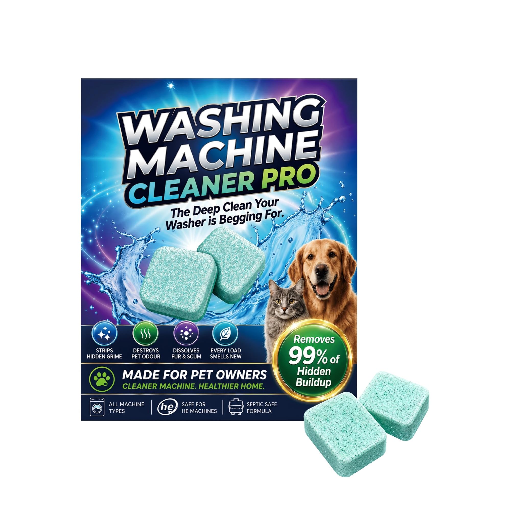 pastiglie detergenti per lavatrice Compresse detergenti for lavatrice for proprietari di animali domestici(12pack in boxed x 4)