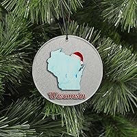Vista 117 de Vermont Christmas Ornament - Winter Theme Featuring Snow, State Terrain Map and Santa Cap - 2025 Hanging Acrylic Disc Decoration For Tree - Unique