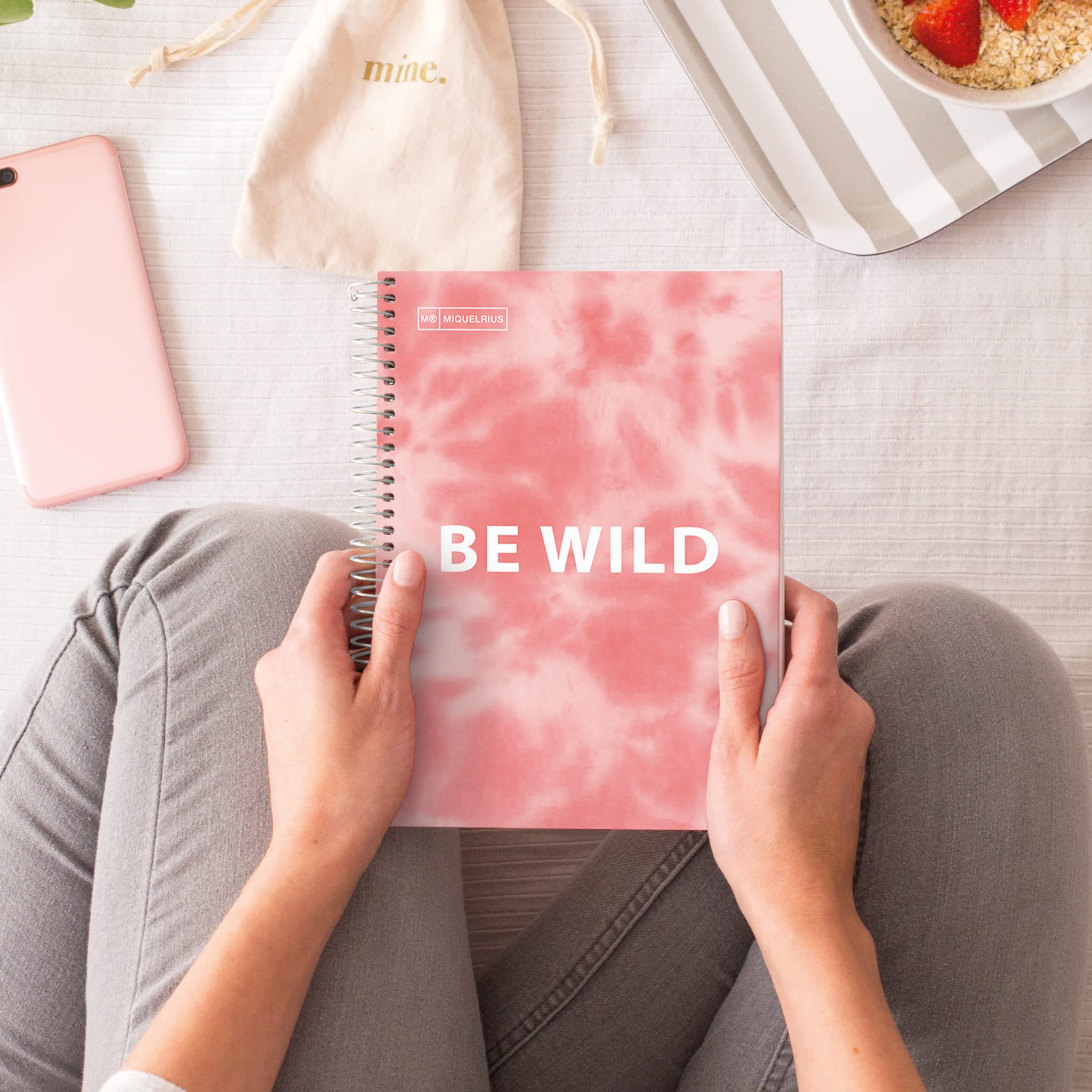 Miquelrius, Pack of 3 A4 Tie Dye Notebooks, 5 x 5mm Grid, 120 Sheets of 90 g/m², 4 Colour Strips, Micro Perforated Spiral - Image 2